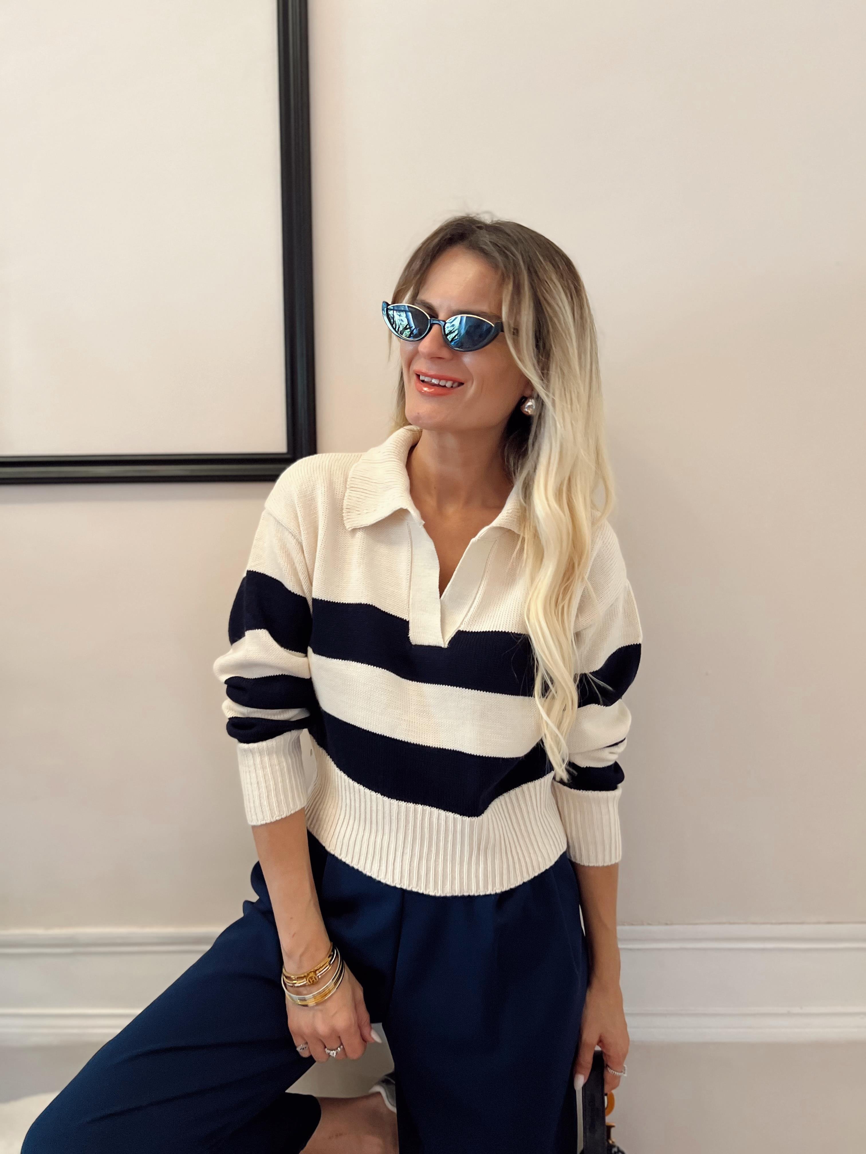 POLO YAKA LACİVERT ÇİZGİLİ TRİKO · 2