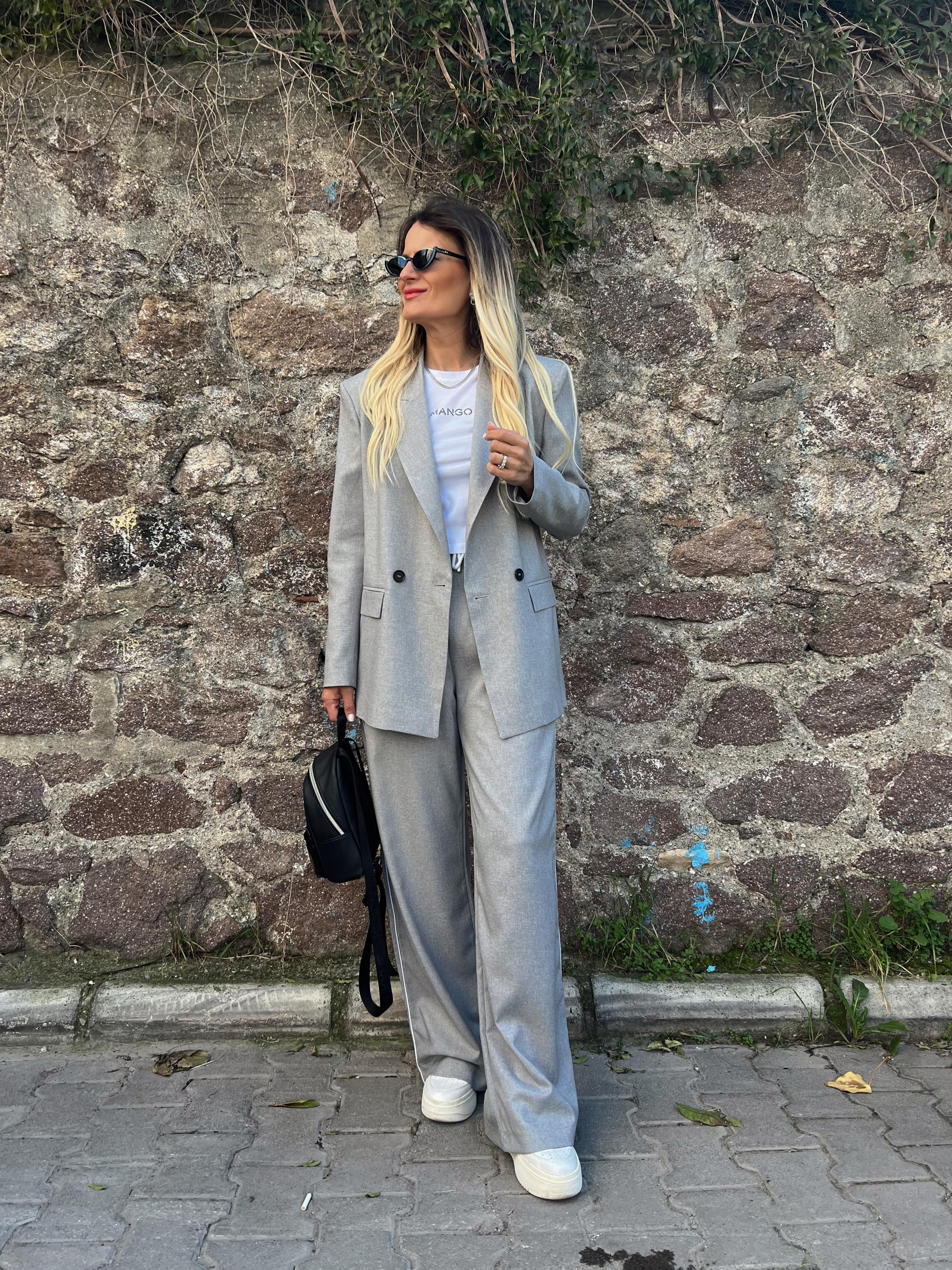ŞERİT DETAY BLAZER&PANTOLON TAKIM GRİ · 7