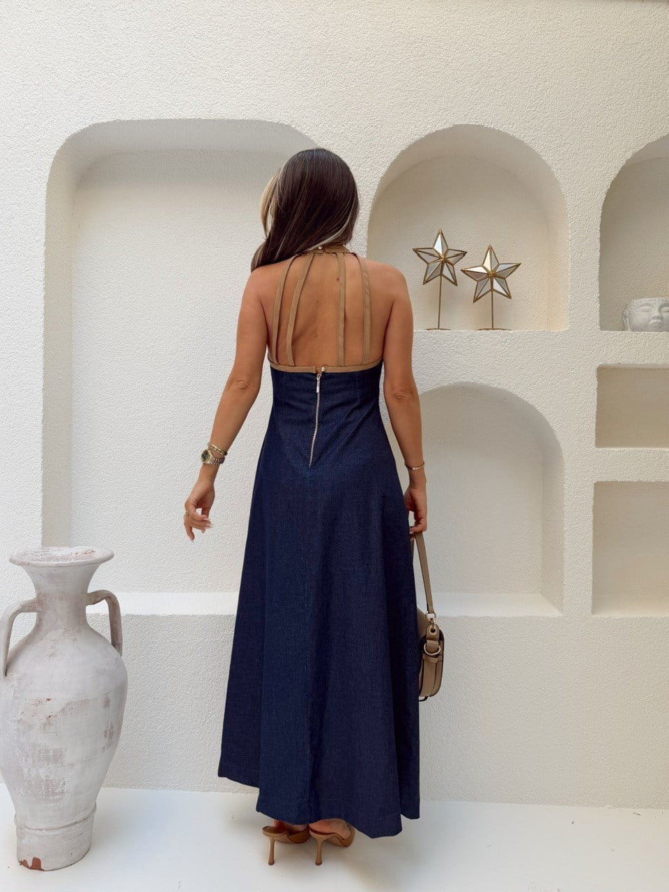Nişantaşı Butik SIRT DETAY BİYELİ MAXİ ELBİSE