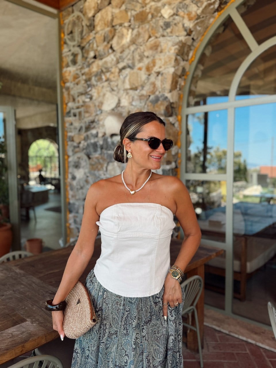 Nişantaşı Butik SIRT DETAY EKRU JEAN BÜSTİYER BLUZ 