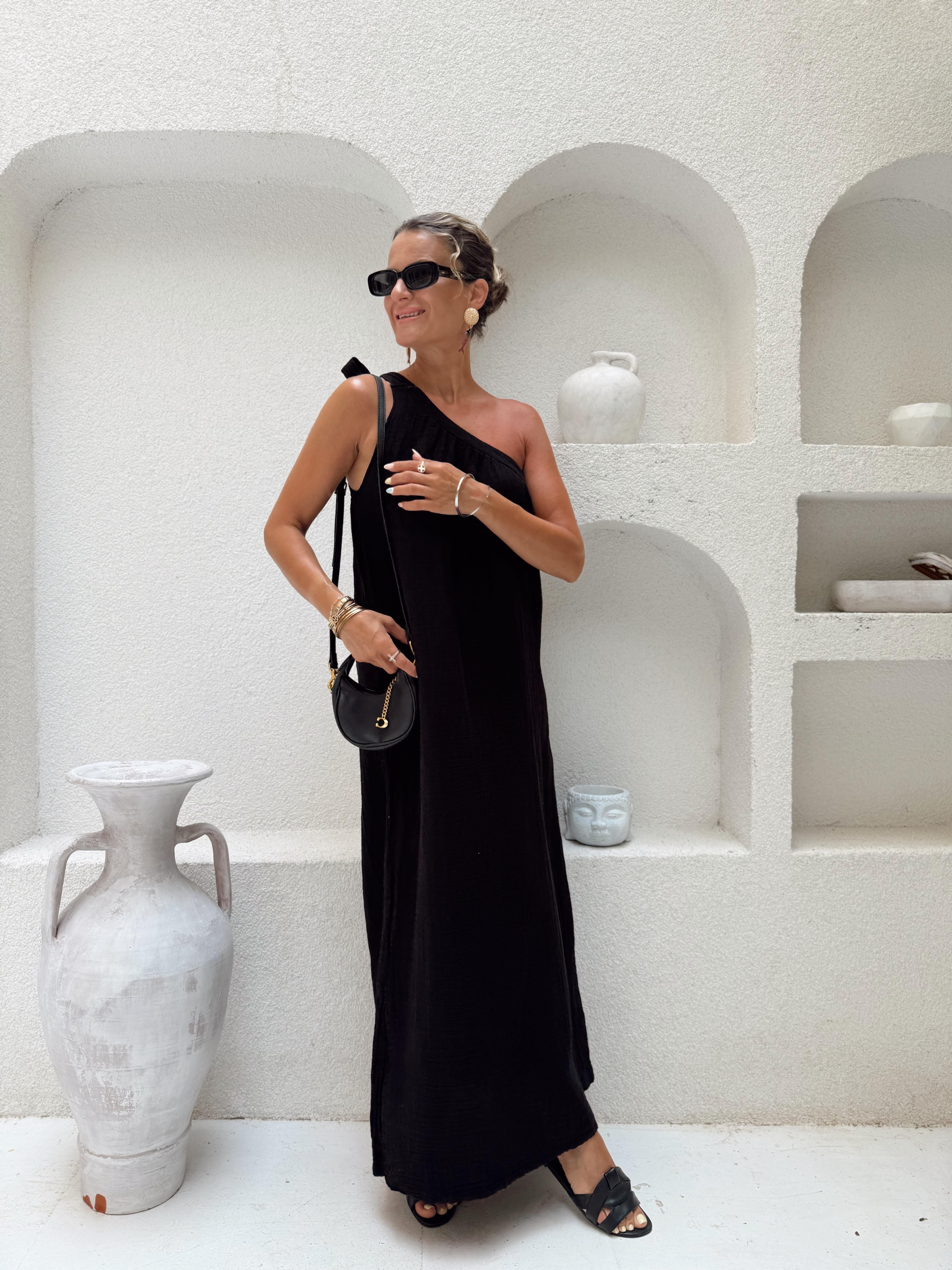 Nişantaşı Butik SİYAH OMUZ BAGLAMA HELEN ELBİSE