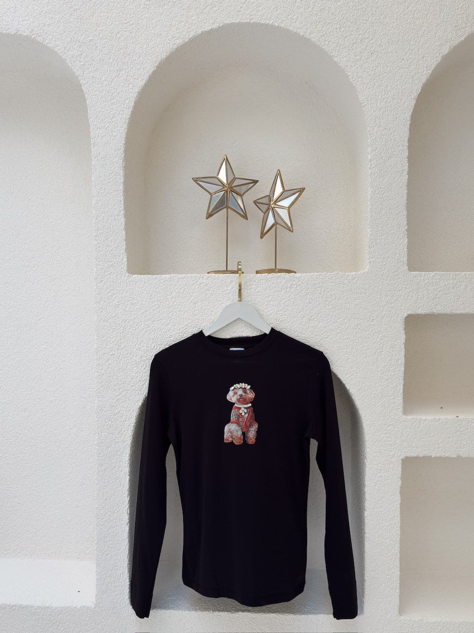 Nişantaşı Butik TAŞ VE BASKI DETAY BASIC  BLUZ SİYAH