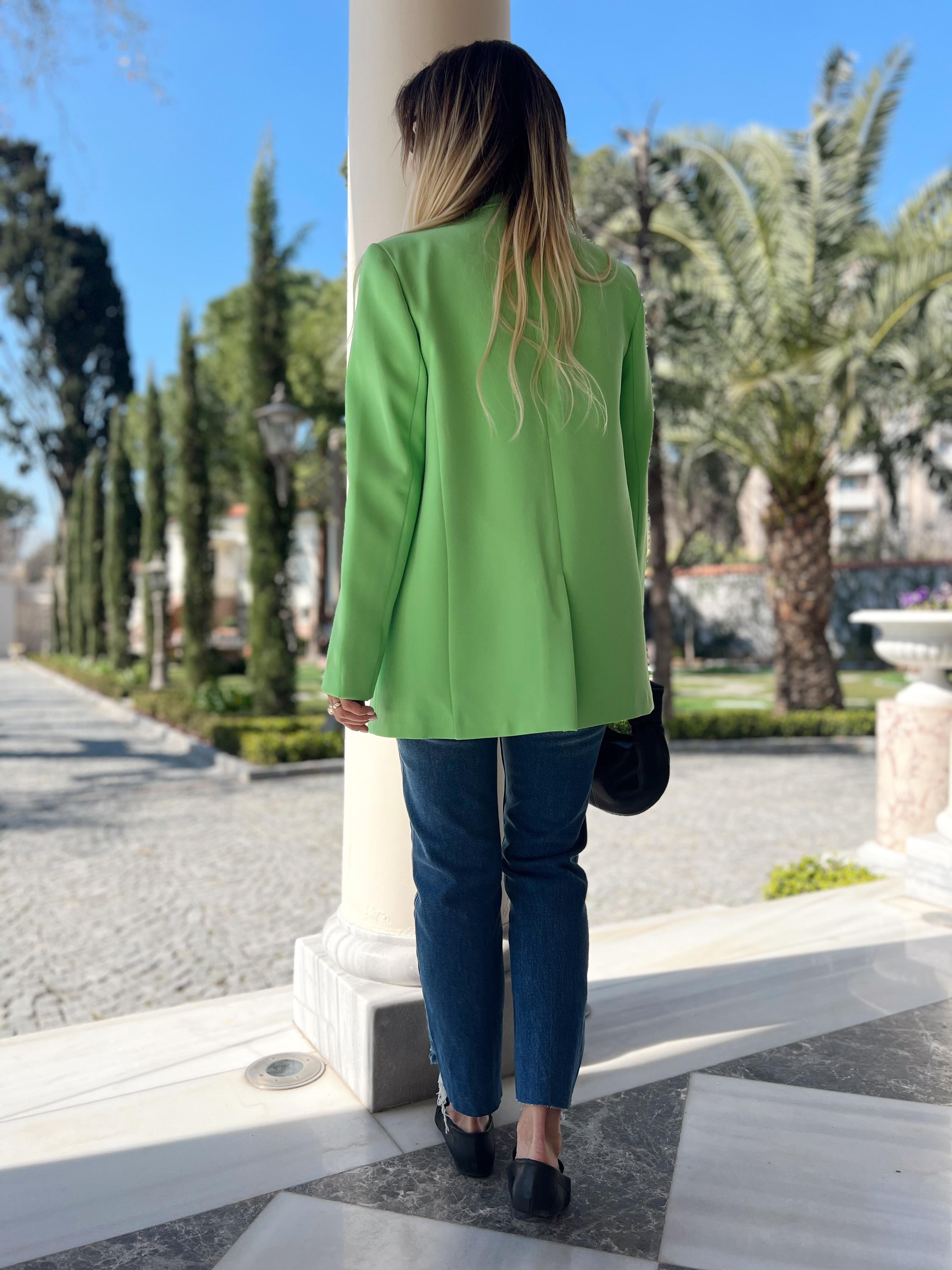 TEK DÜĞME DETAY BLAZER YEŞİL · 3