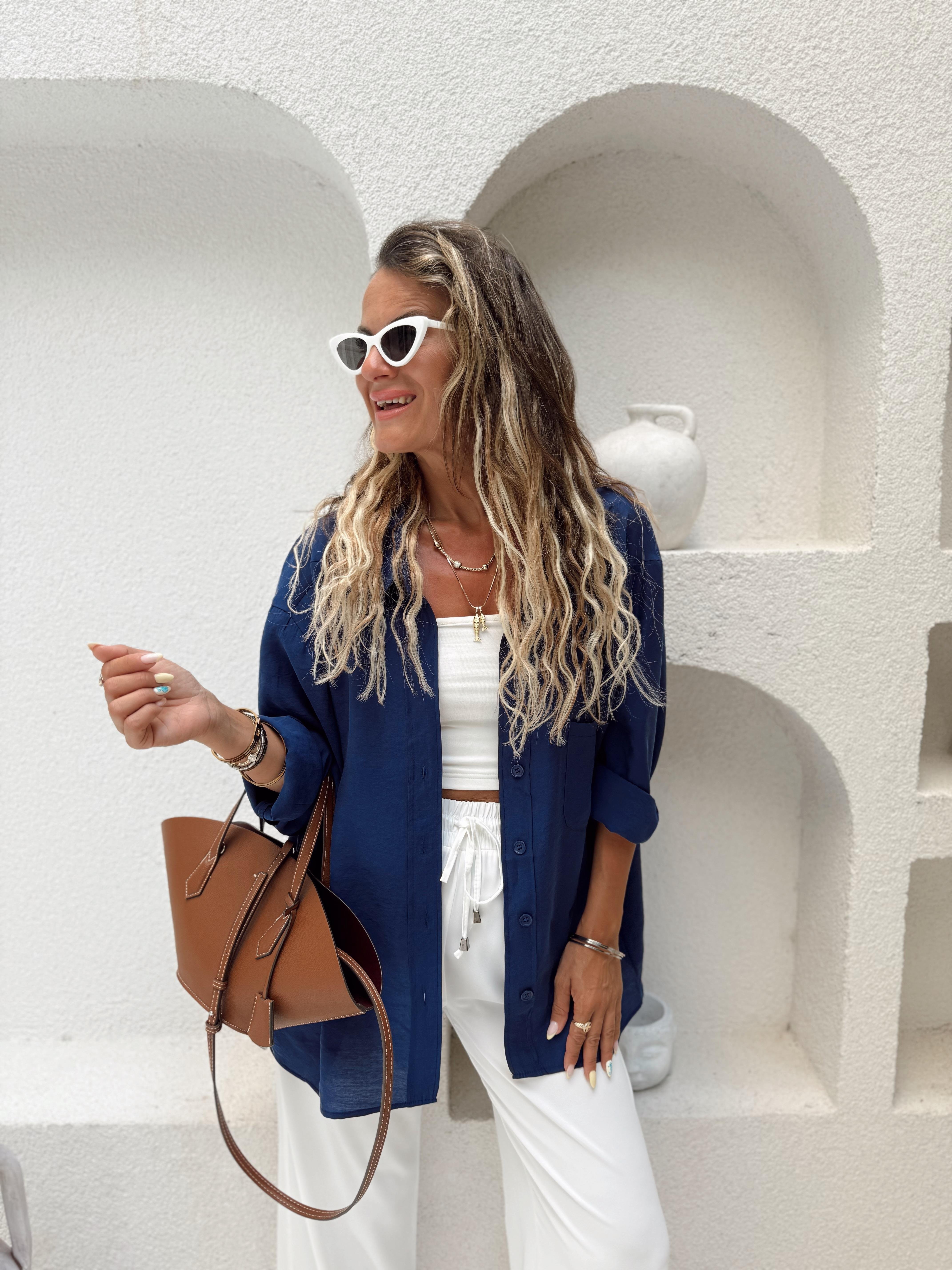 Nişantaşı Butik TİRİL OVERSİZE LACİVERT GÖMLEK