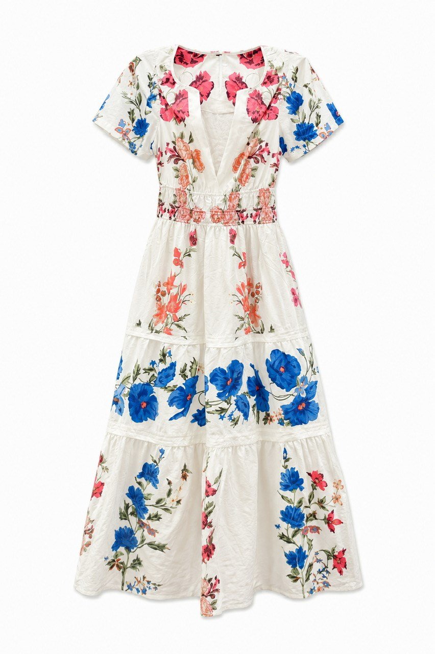 Nişantaşı Butik V YAKA KOL DETAY FLORAL ELBİSE