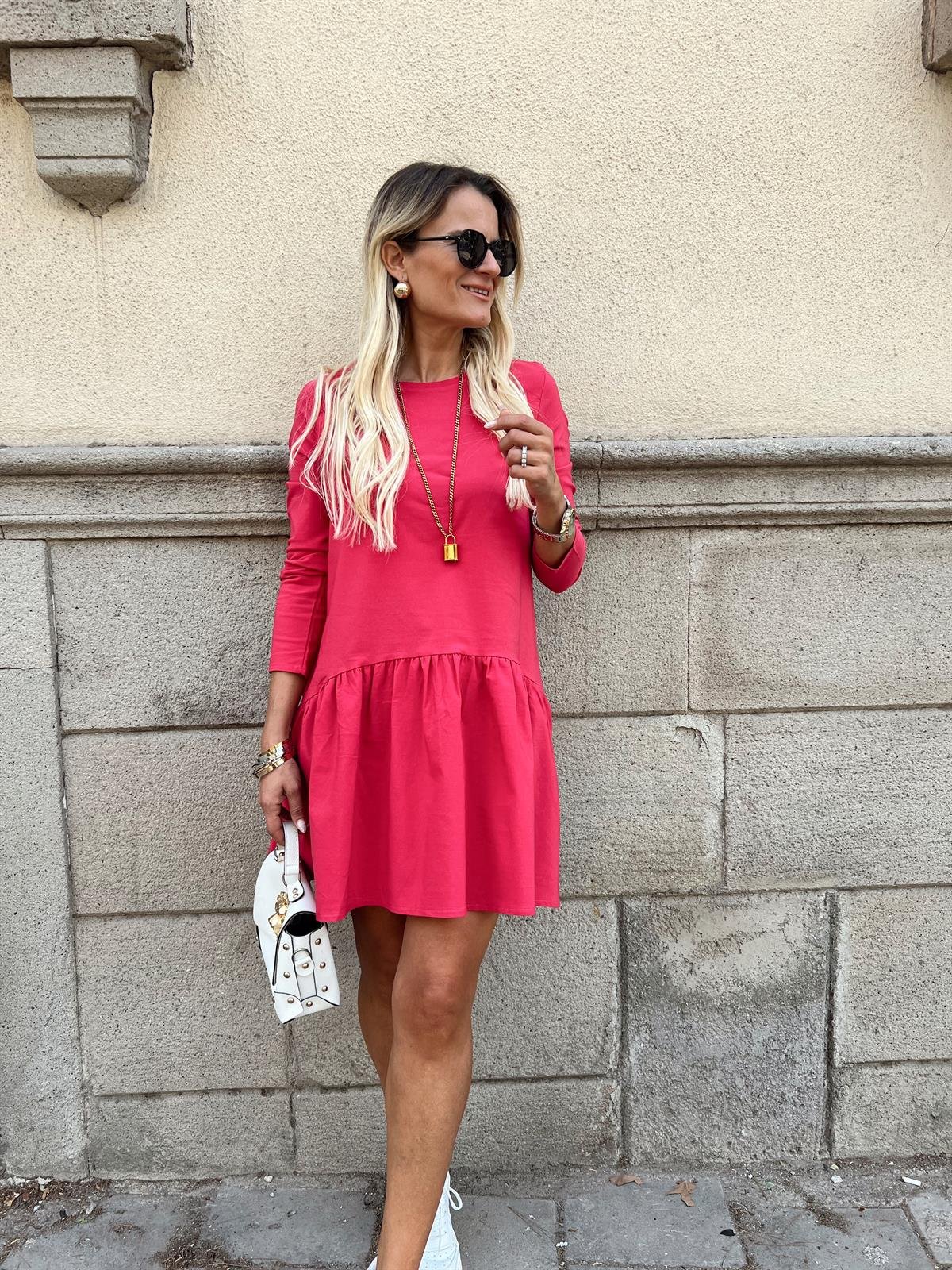 VOLAN DETAY PAMUK POPLİN ELBİSE PEMBE · 4