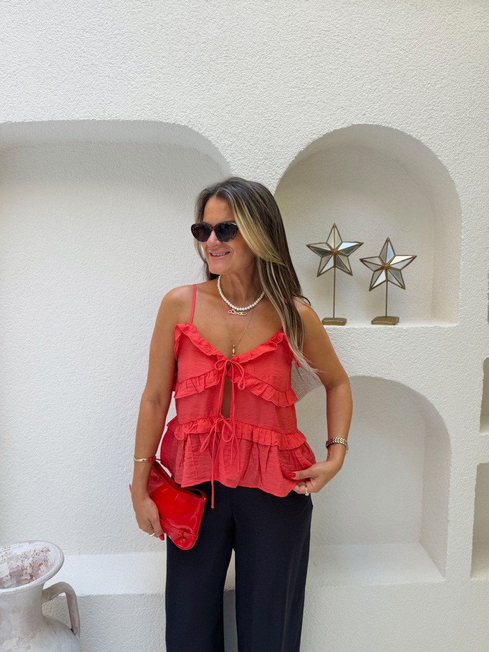 Nişantaşı Butik VOLAN DETAY SOFT MERCAN BLUZ