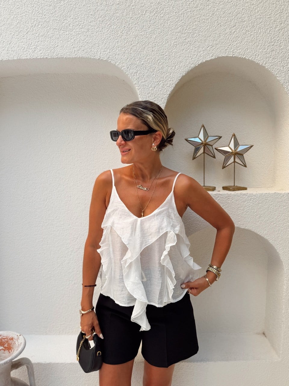 Nişantaşı Butik VOLAN DETAY TRANSPARAN BLUZ BEYAZ