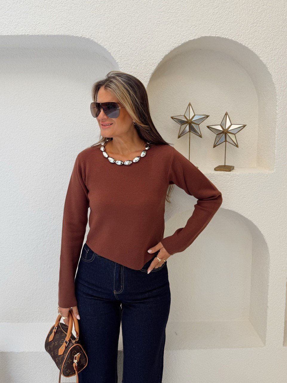 Nişantaşı Butik YAKA AKSESUAR DETAY ÇELİK ÖRME TRİKO BLUZ