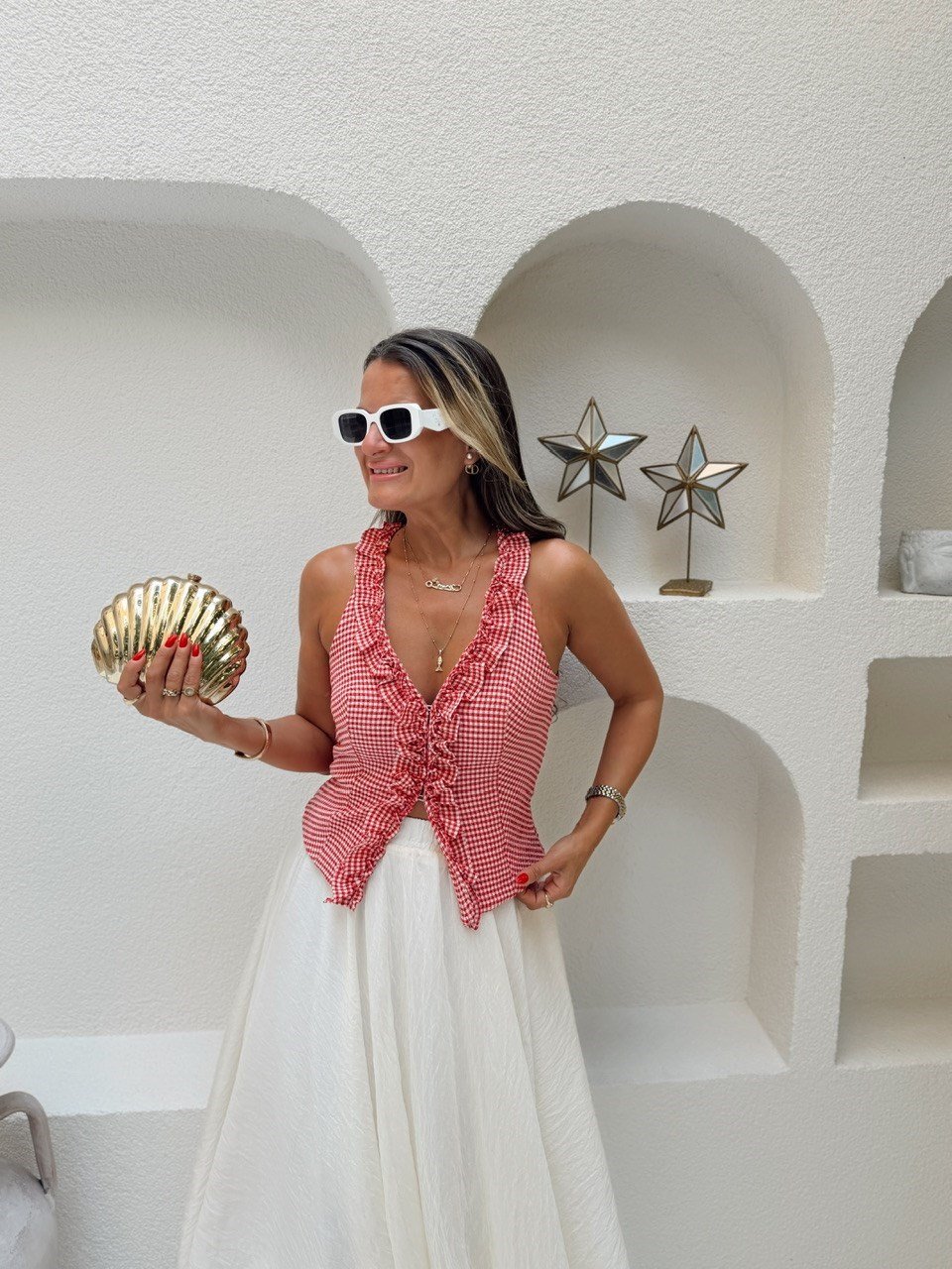 Nişantaşı Butik YAKA FIRFIR DETAY PÖTİKARE BLUZ KIRMIZI