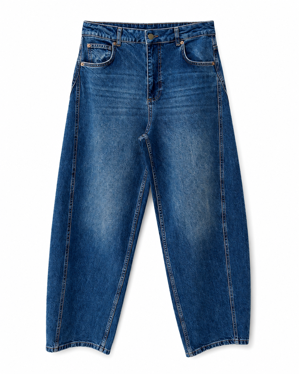 Nişantaşı Butik YÜKSEK BEL DİKİŞ DETAY BARREL JEAN YIKAMALI MAVİ