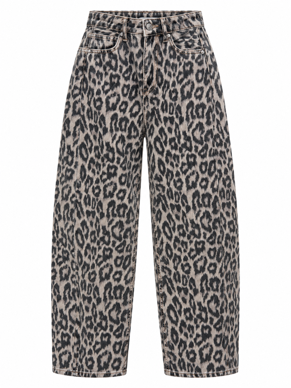 Nişantaşı Butik YÜKSEK BEL DİKİŞ DETAY BARREL LEOPAR JEAN
