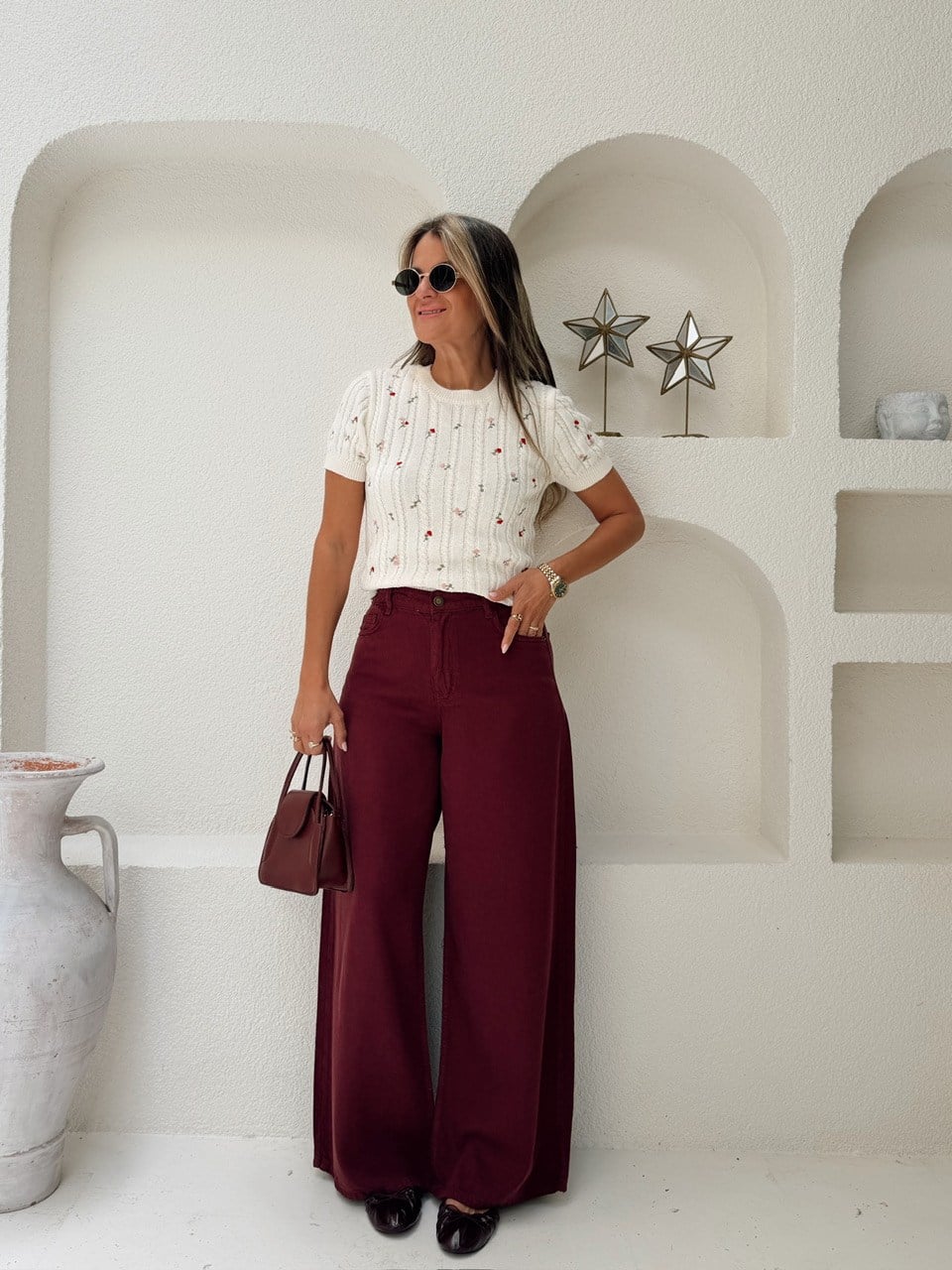 Nişantaşı Butik YÜKSEK BEL TENSEL JEAN PANTOLON BORDO