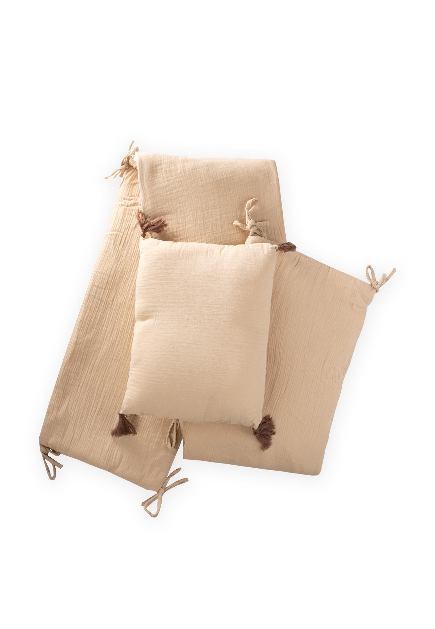 CigitMüslin Bebek Yatak Koruma Yastık Seti (Yıkanmıştır) 32X180 cm +/- 2 cm KUM