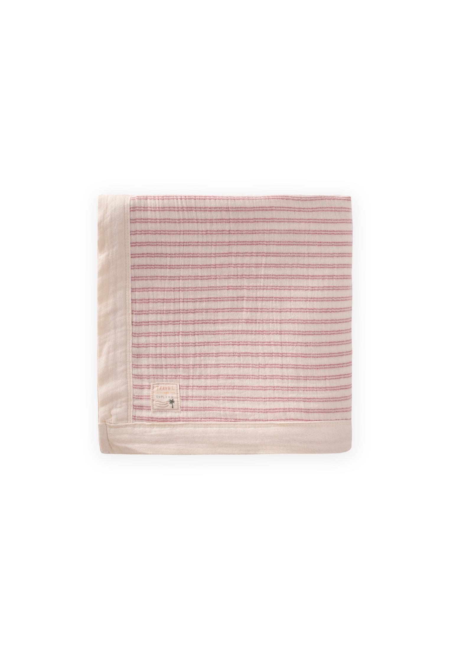 CigitKalın Biyeli Çift Kat Ham Battaniye 85X90 Cm GÜL KURUSU ÇİZGİLİ