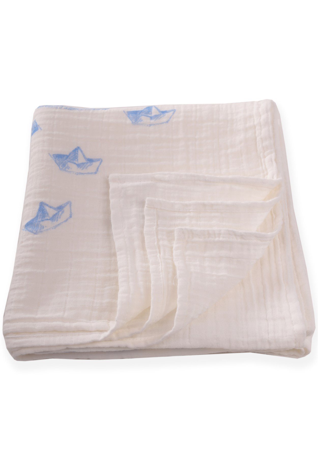 100339 - 5056CigitKayık Baskılı Tekkat Müslin Battaniye 100X120 Cm BEYAZ
