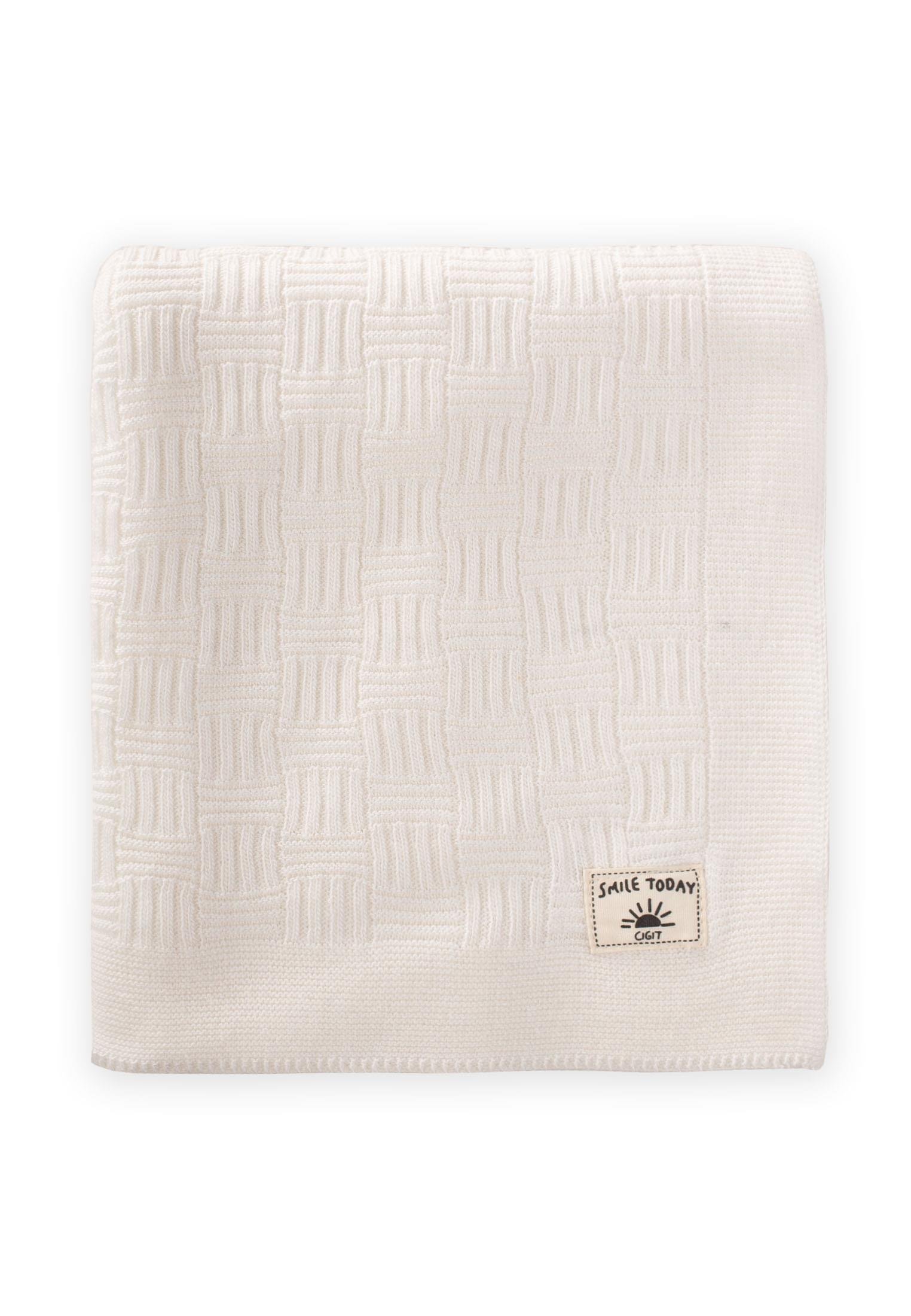 CigitDama Desen İnce Triko Battaniye 80X100 Cm (+/-5 ) EKRU