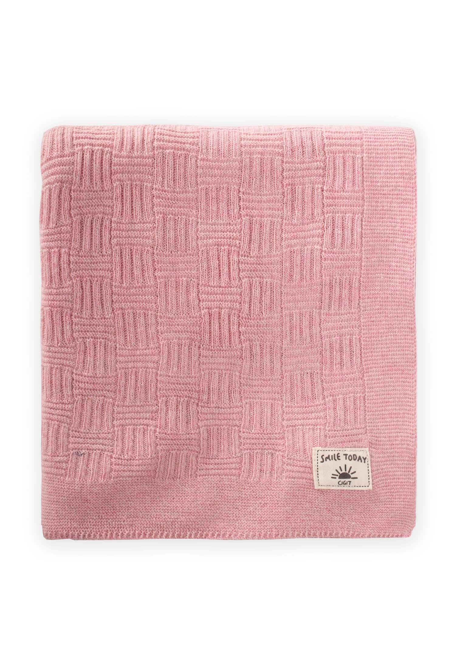 CigitDama Desen İnce Triko Battaniye 80X100 Cm (+/-5 ) PEMBE