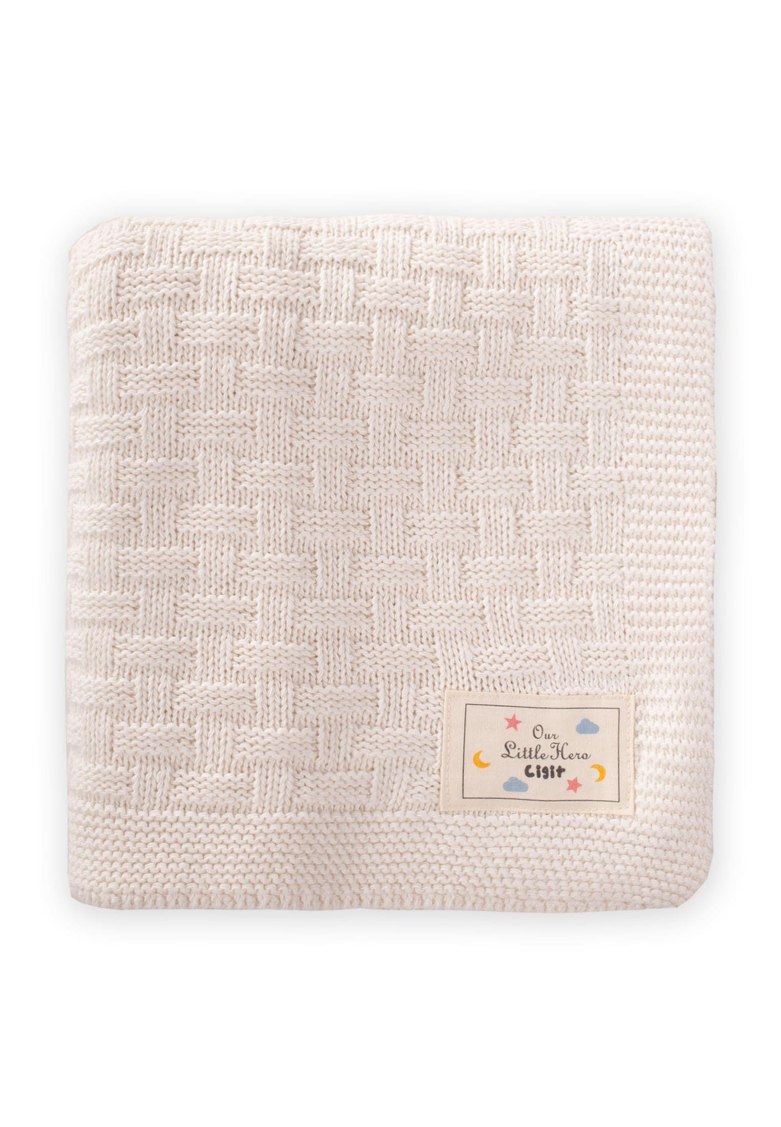 CigitRoma Desen Triko Battaniye 80X100Cm EKRU