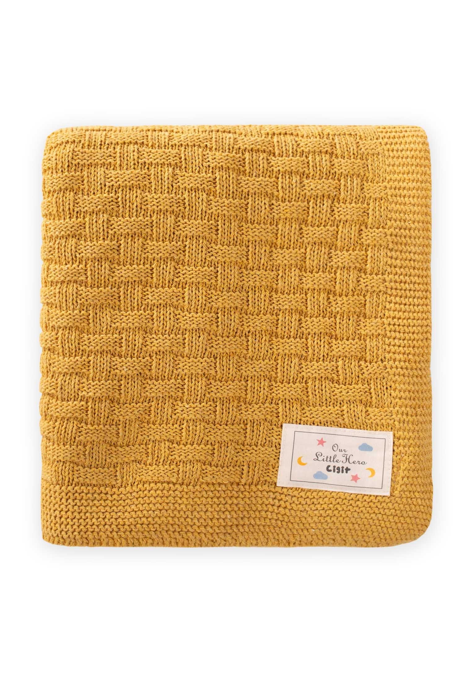 CigitRoma Desen Triko Battaniye 80X100Cm HARDAL SARI