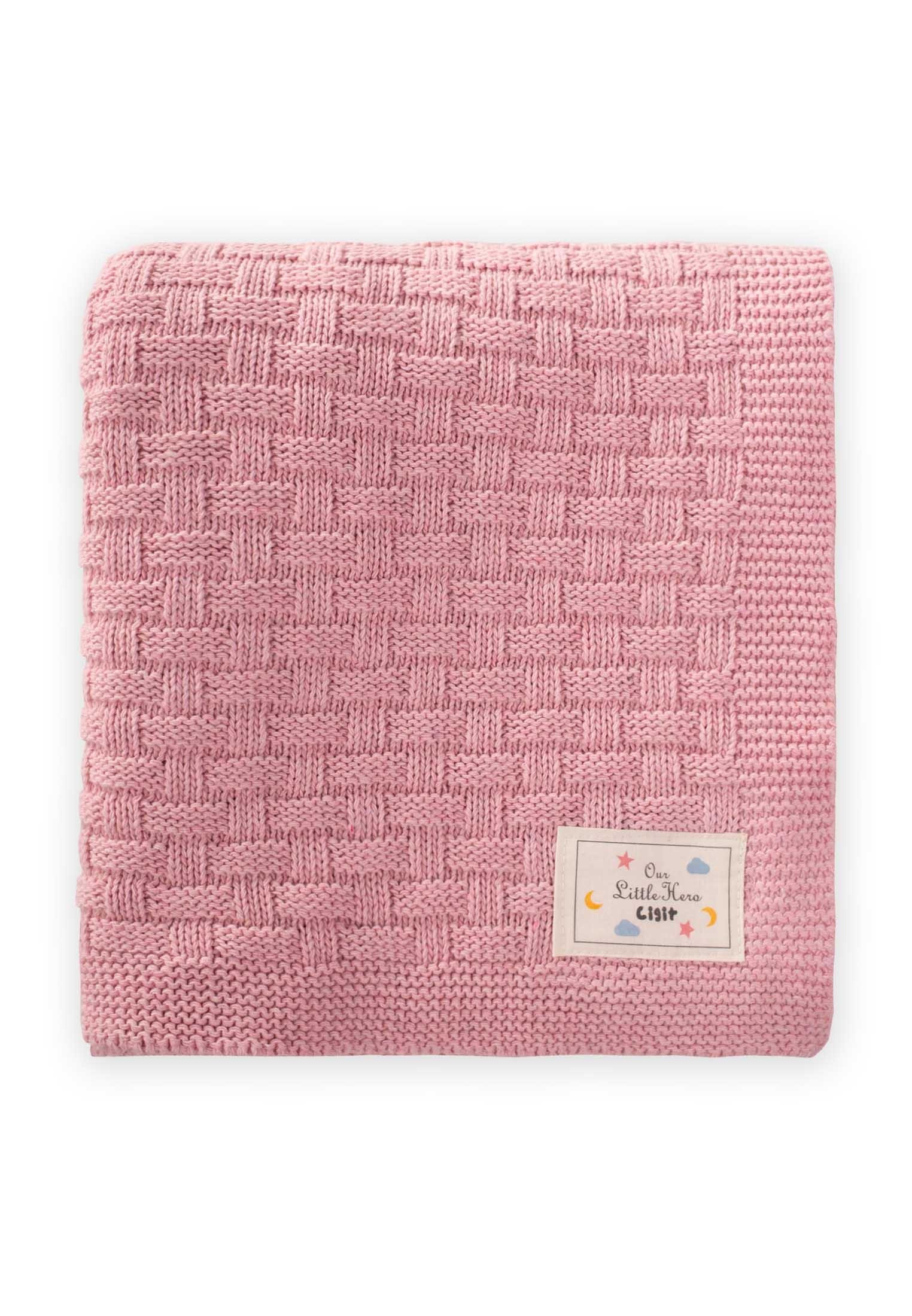 CigitRoma Desen Triko Battaniye 80X100Cm PEMBE