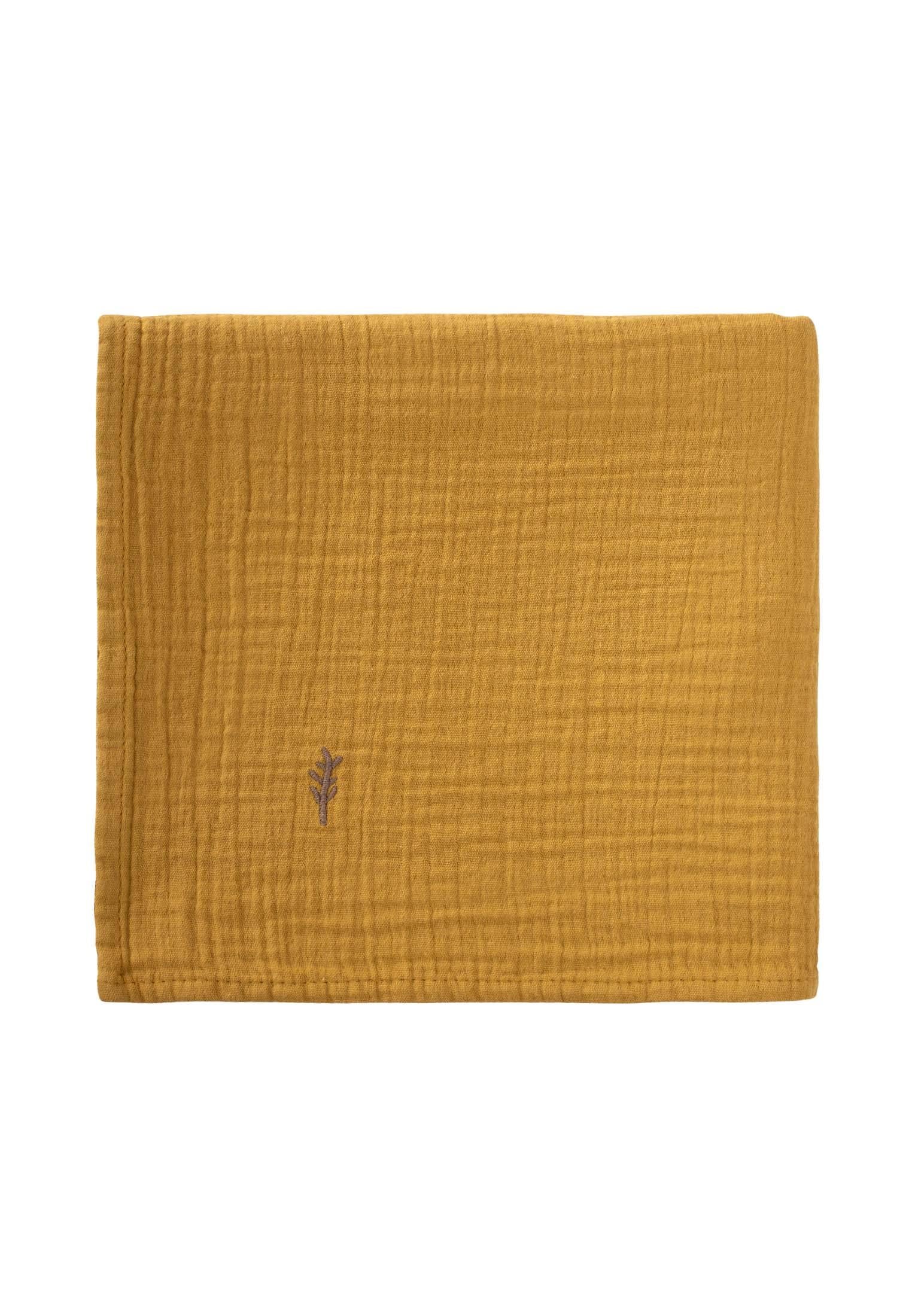 CigitNakışlı Müslin Battaniye 90X100 Cm HARDAL SARI