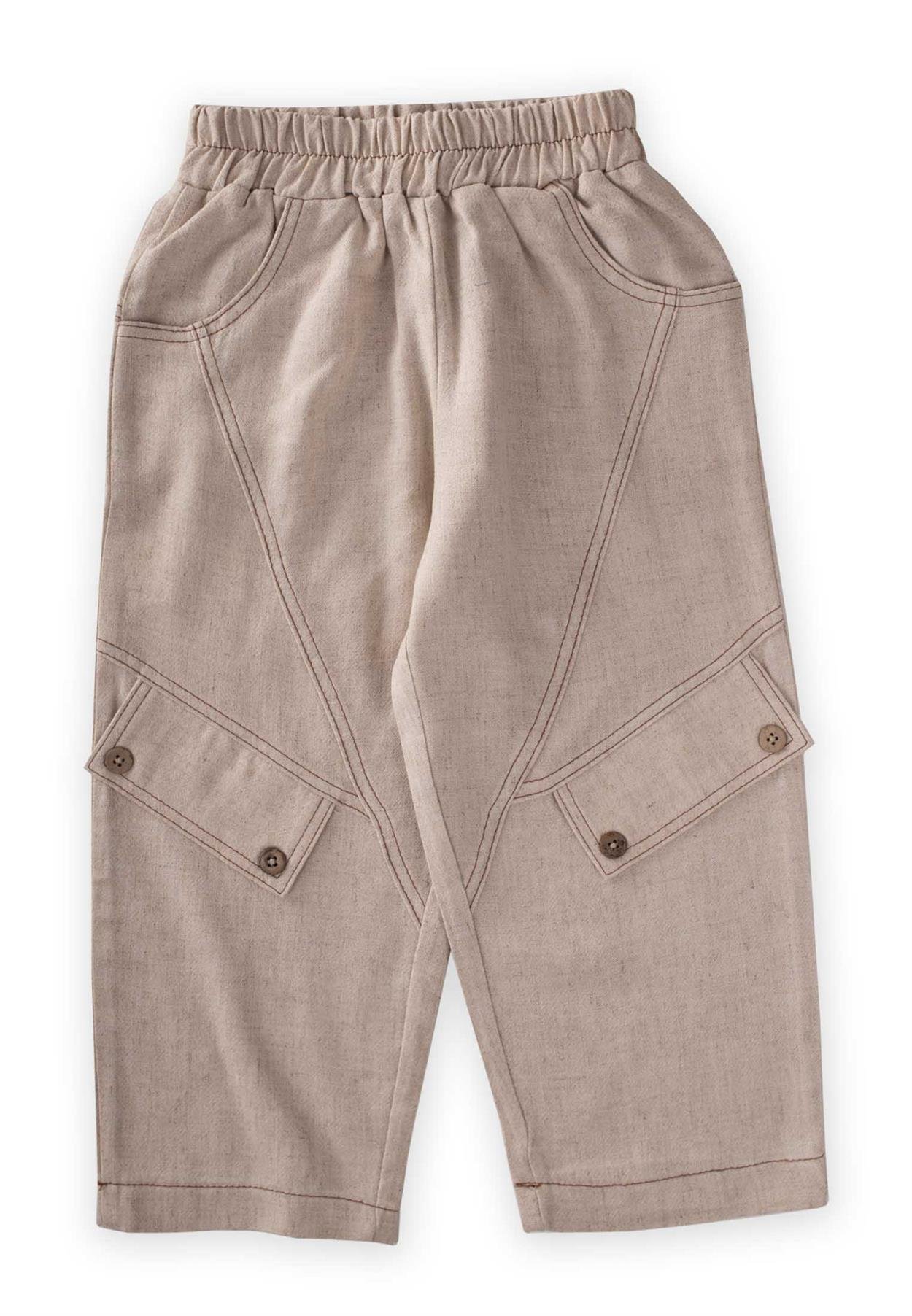 CigitDizi Kapaklı Keten Pantolon 2-7 Yaş NATUREL