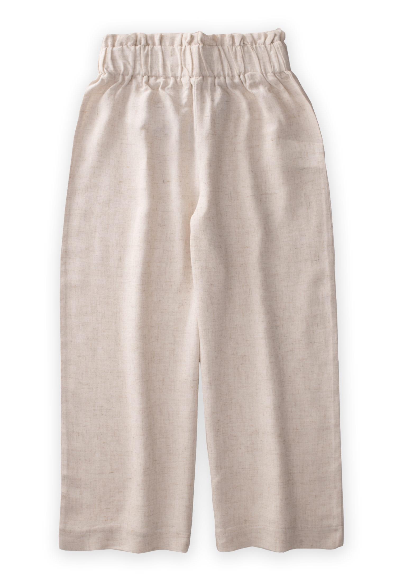 CigitBeli Fırfırlı Bol Keten Pantolon 2-7 Yaş NATUREL