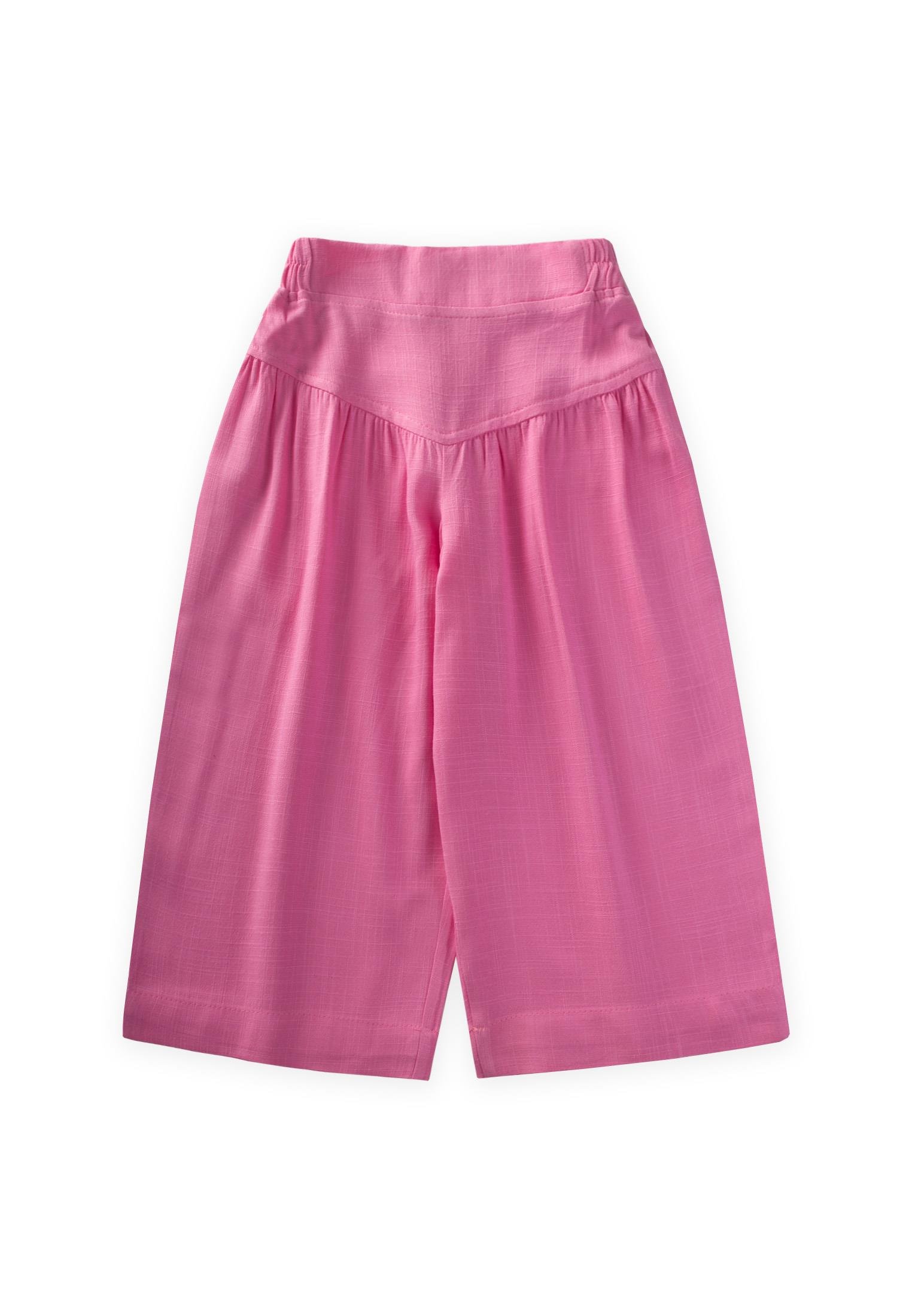 CigitKorsajlı Büzgülü Keten Pantolon 2-7 Yaş PEMBE