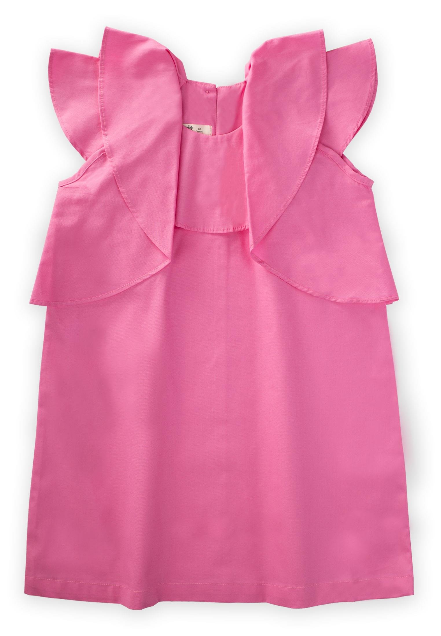 CigitVolanlı Poplin Elbise 2-7 Yaş PEMBE