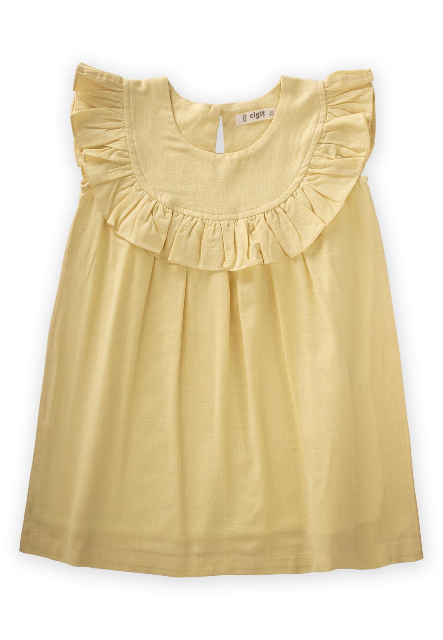 CigitRobadan Fırfırlı Elbise 2-7 Yaş SARI