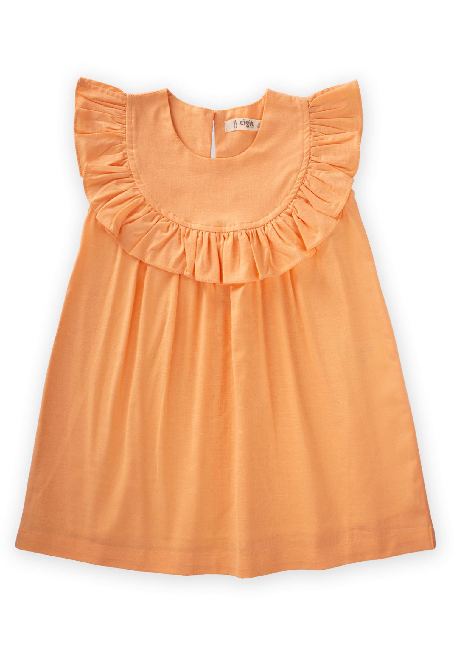 CigitRobadan Fırfırlı Elbise 2-7 Yaş KAVUNİÇİ