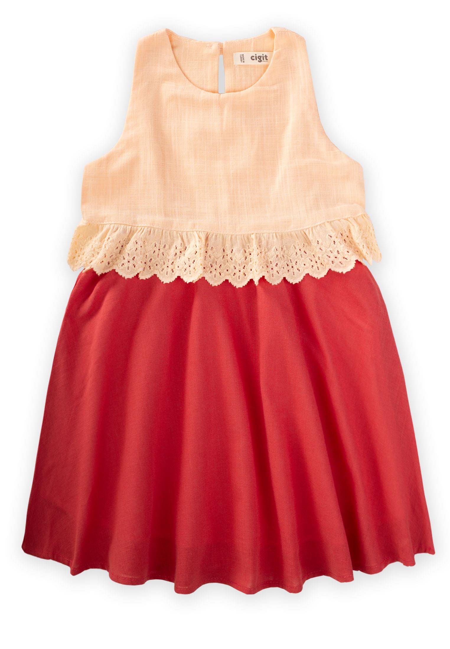 Cigitİki Renkli Beli Dantelli Elbise 2-7 Yaş YAVRUAĞZI