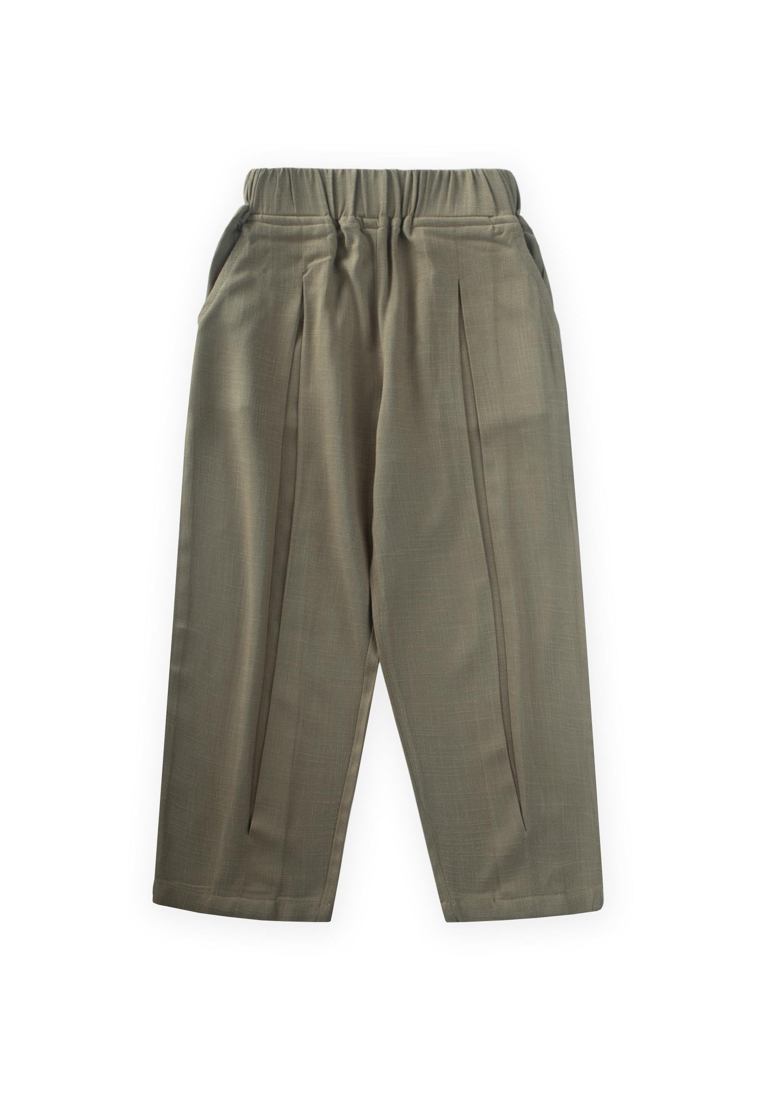 CigitPaça Ve Belden Kapalı A Pile Keten Pantolon 2-7 Yaş HAKİ YEŞİL