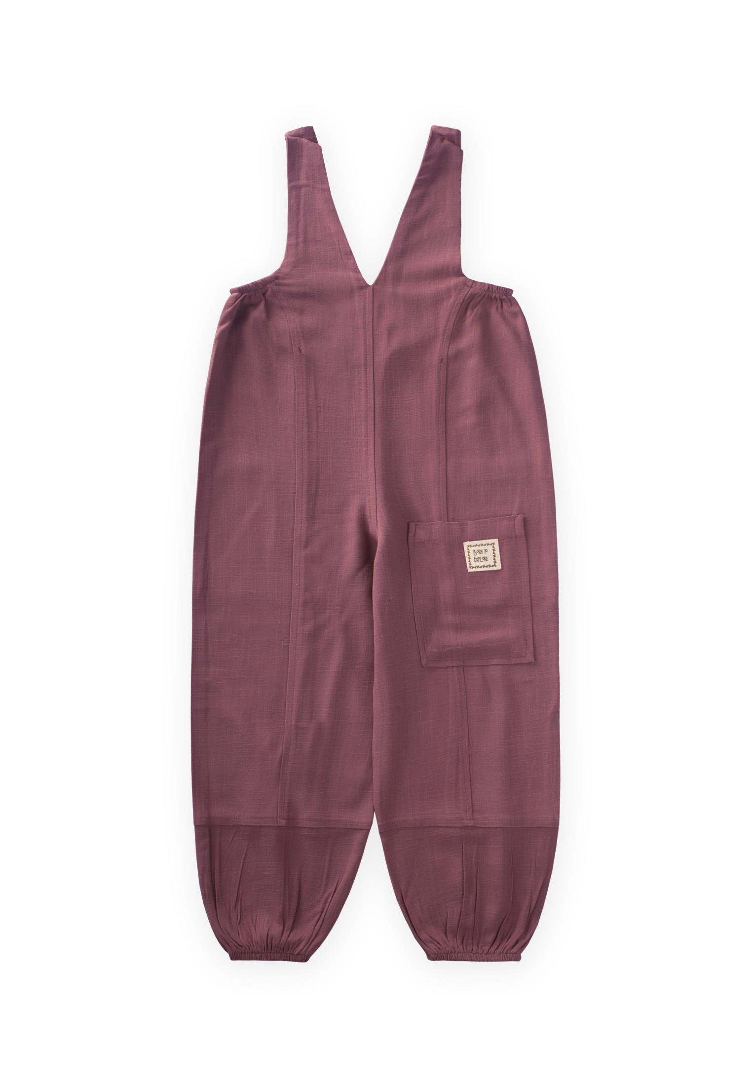 CigitV Yaka Paça Lastikli Keten Salopet 2-7 Yaş MÜRDÜM