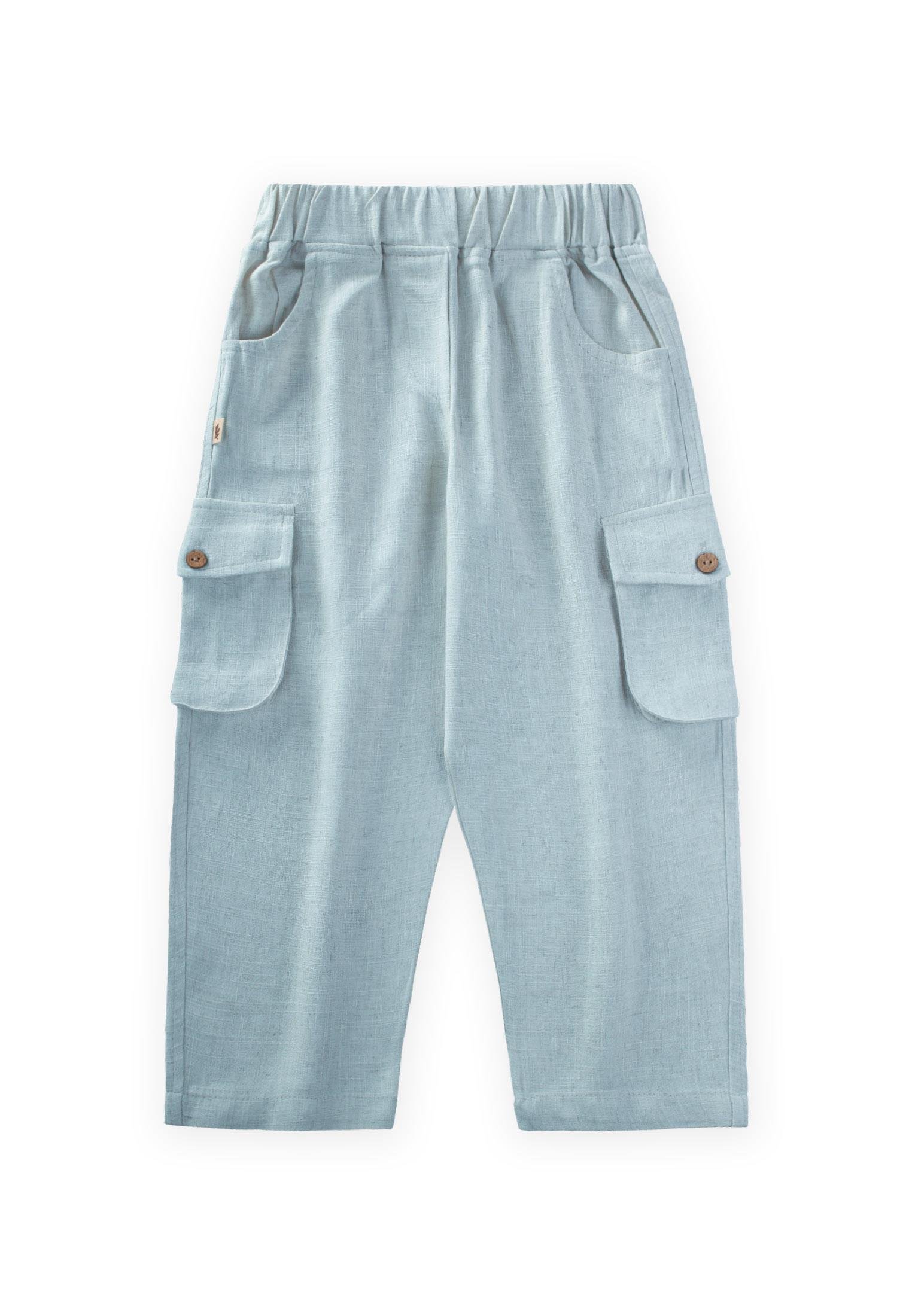 CigitÇift Körük Cepli Keten Pantolon 2-7 Yaş MAVİ