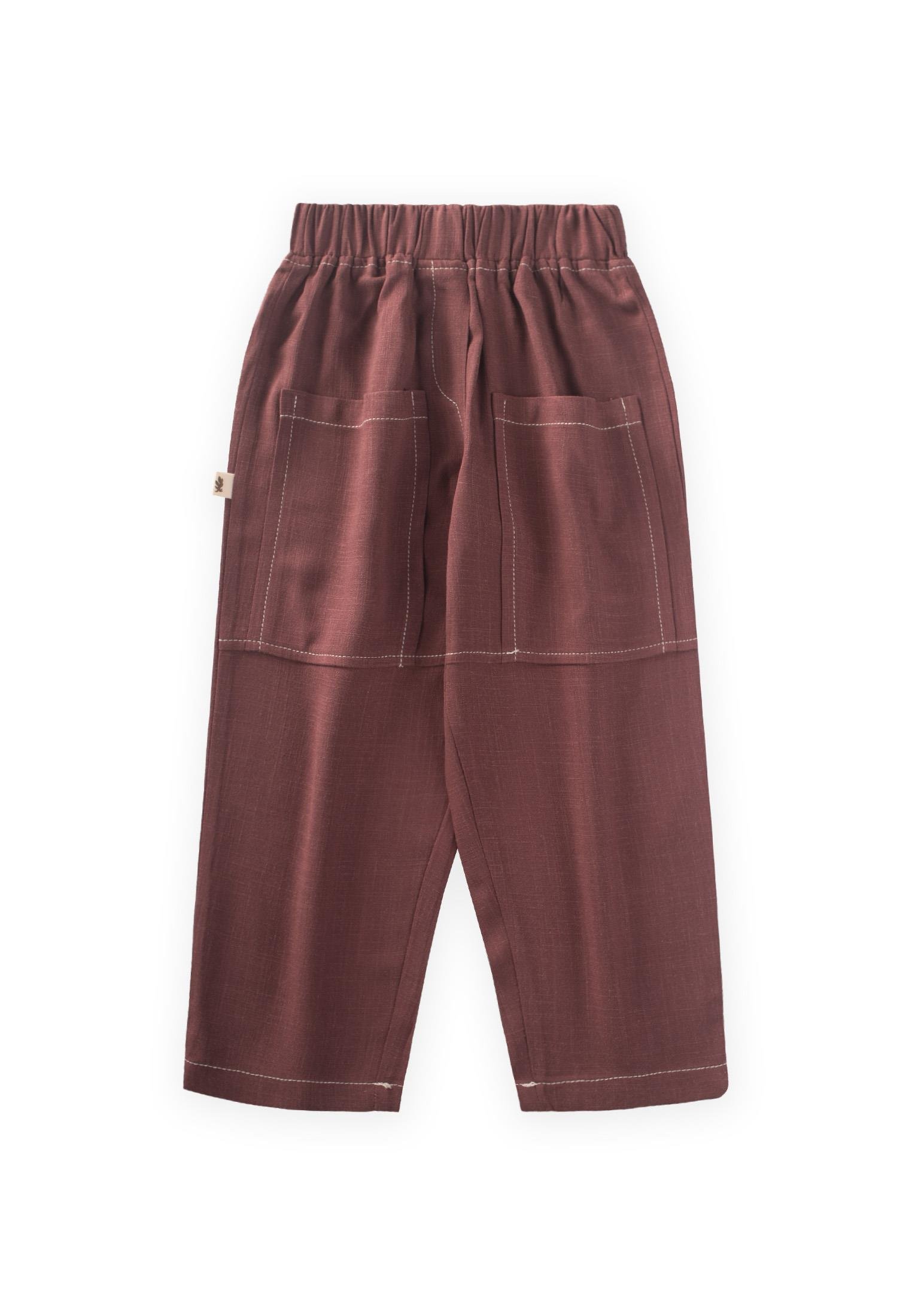 CigitKontrast Dikişli Keten Pantolon 2-7 Yaş MÜRDÜM