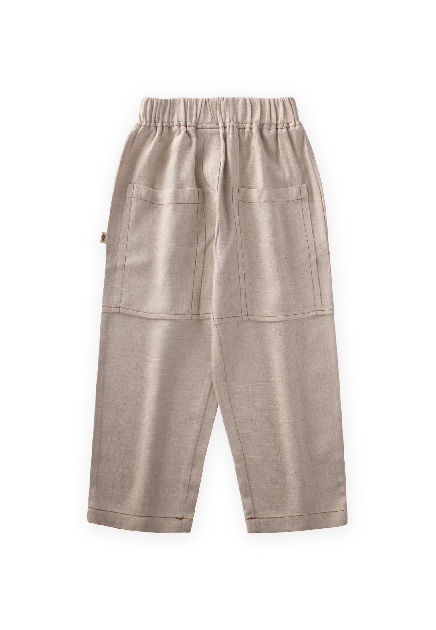CigitKontrast Dikişli Keten Pantolon 2-7 Yaş NATUREL