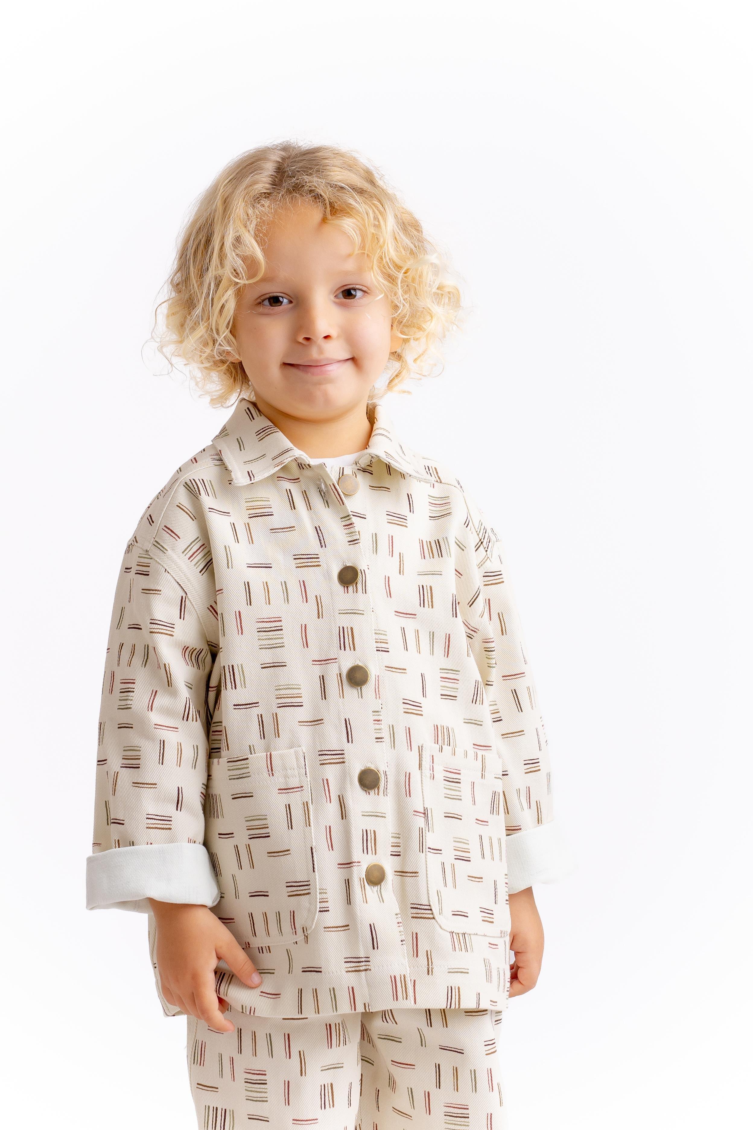 CigitÇizgi Desenli Gabardin Ceket 2-7 Yaş EKRU ÇİZGİLİ