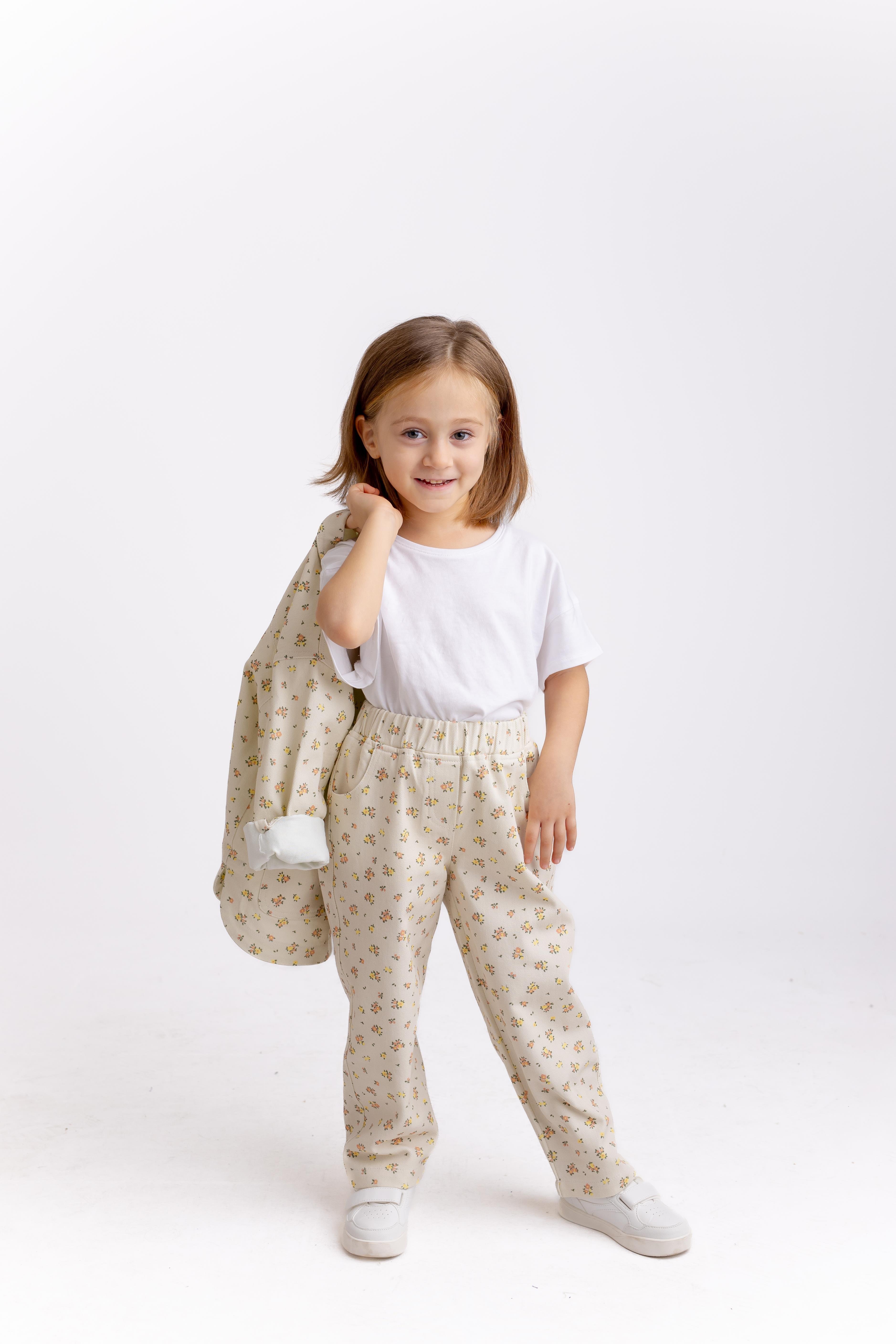 CigitÇiçekli Gabardin Pantolon 2-7 Yaş EKRU ÇİÇEKLİ