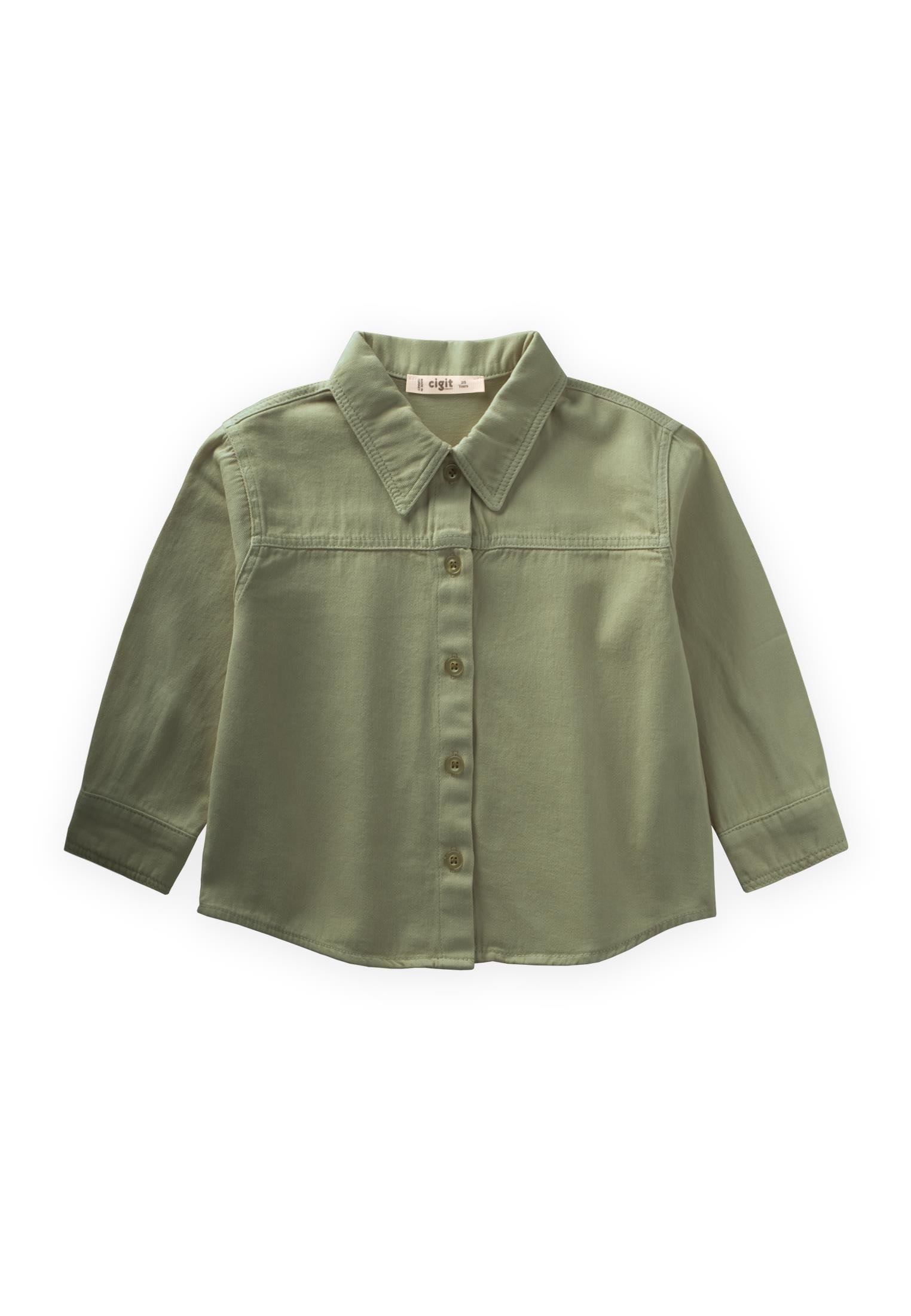 CigitTek Cepli Gabardin Gömlek 2-7 Yaş HAKİ YEŞİL
