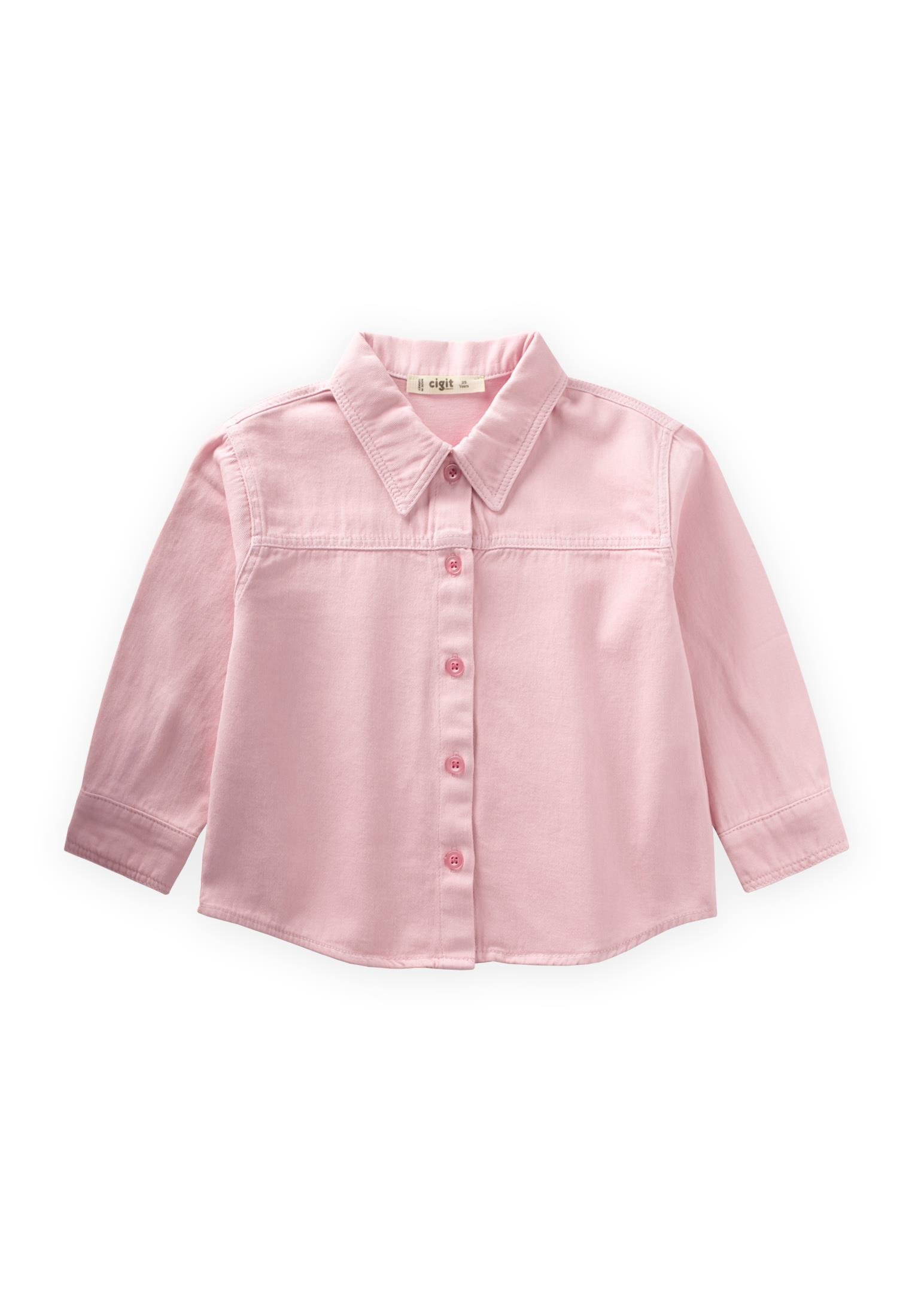 CigitTek Cepli Gabardin Gömlek 2-7 Yaş PEMBE