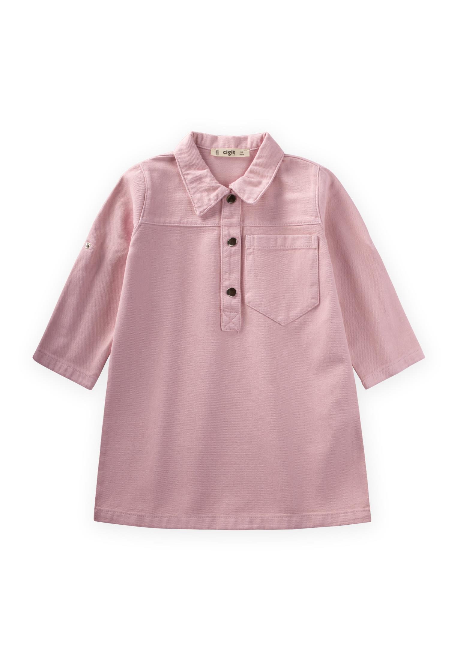 CigitBoyalı Gabardin Elbise 2-7 Yaş PEMBE