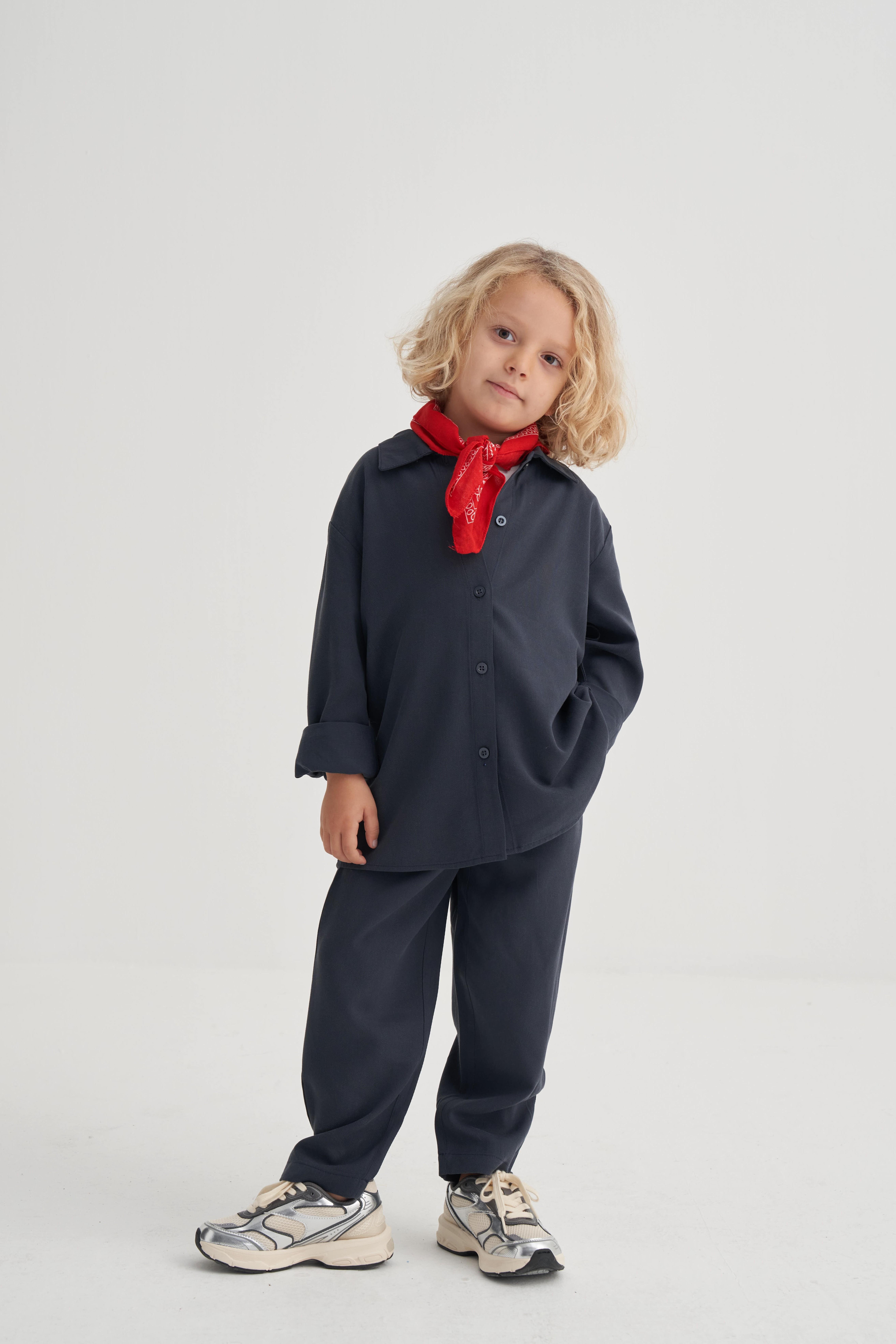 CigitGömlekli Tencel Takım 2-7 Yaş LACİVERT