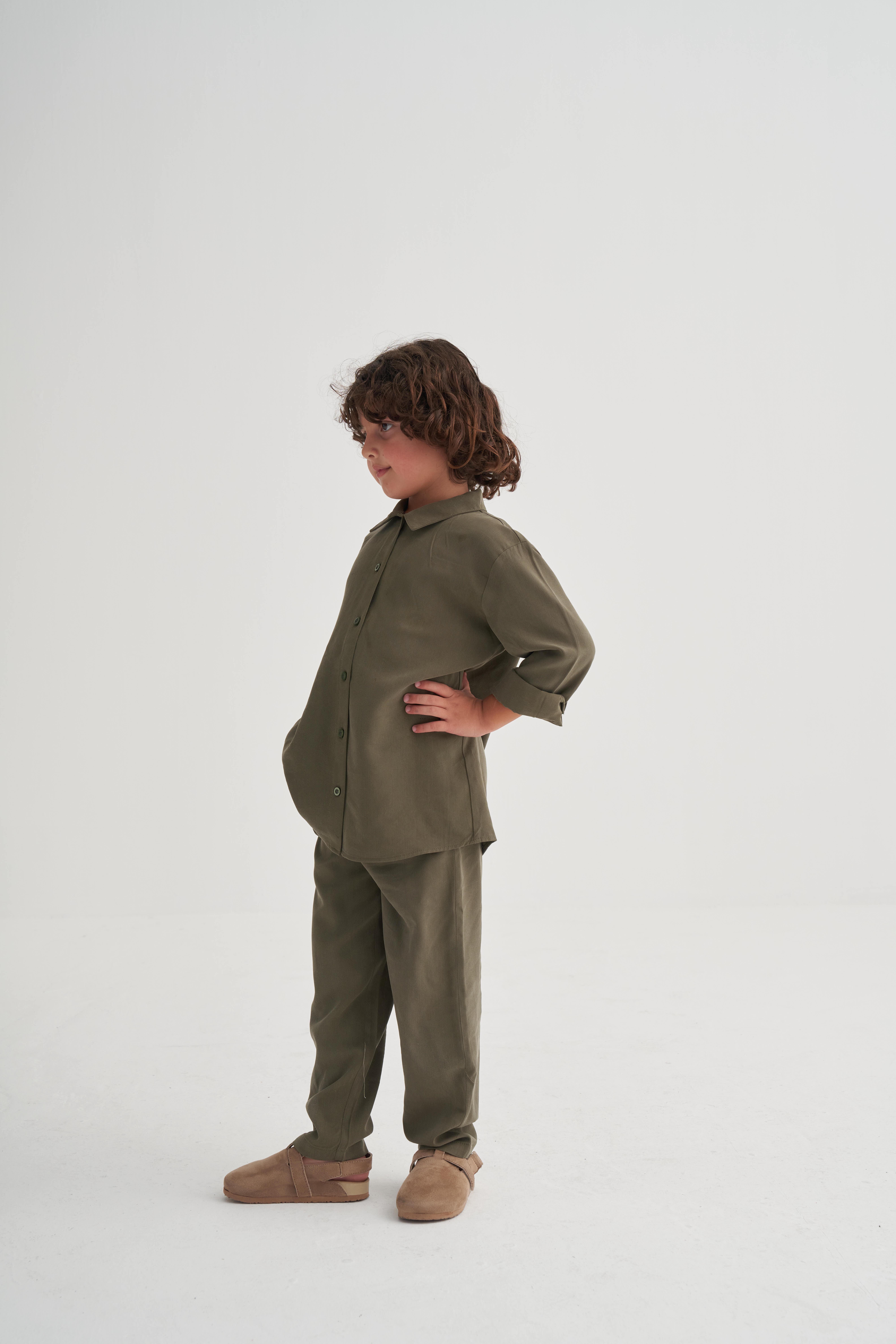 CigitGömlekli Tencel Takım 2-7 Yaş HAKİ YEŞİL