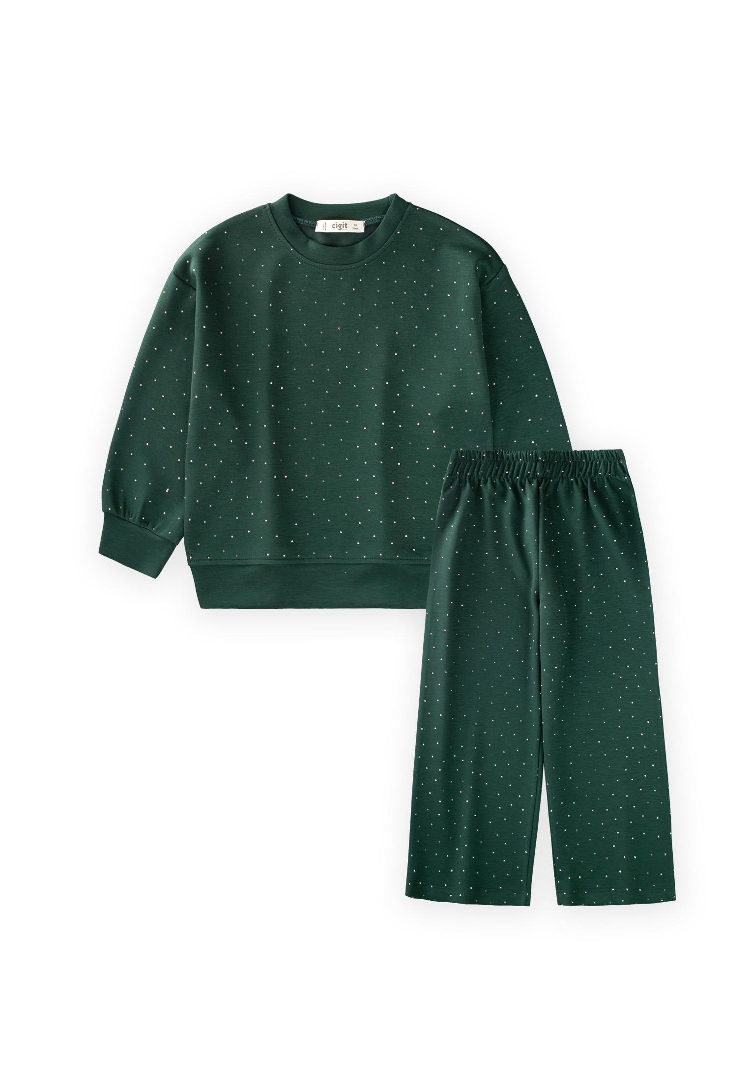 CigitKomple Taşlı Modal Takım 3-8 Yaş YEŞİL