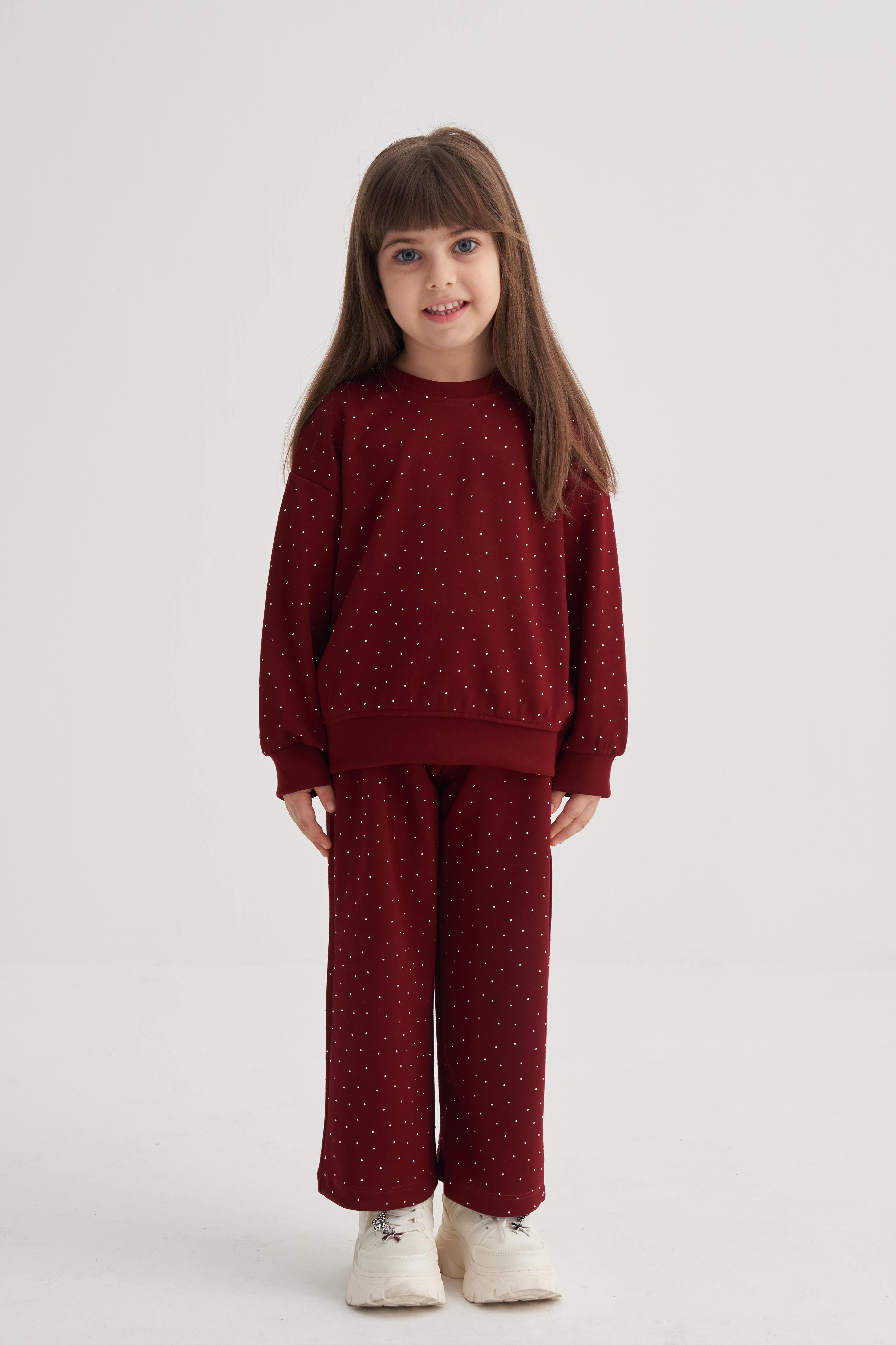 CigitKomple Taşlı Modal Takım 3-8 Yaş KIRMIZI