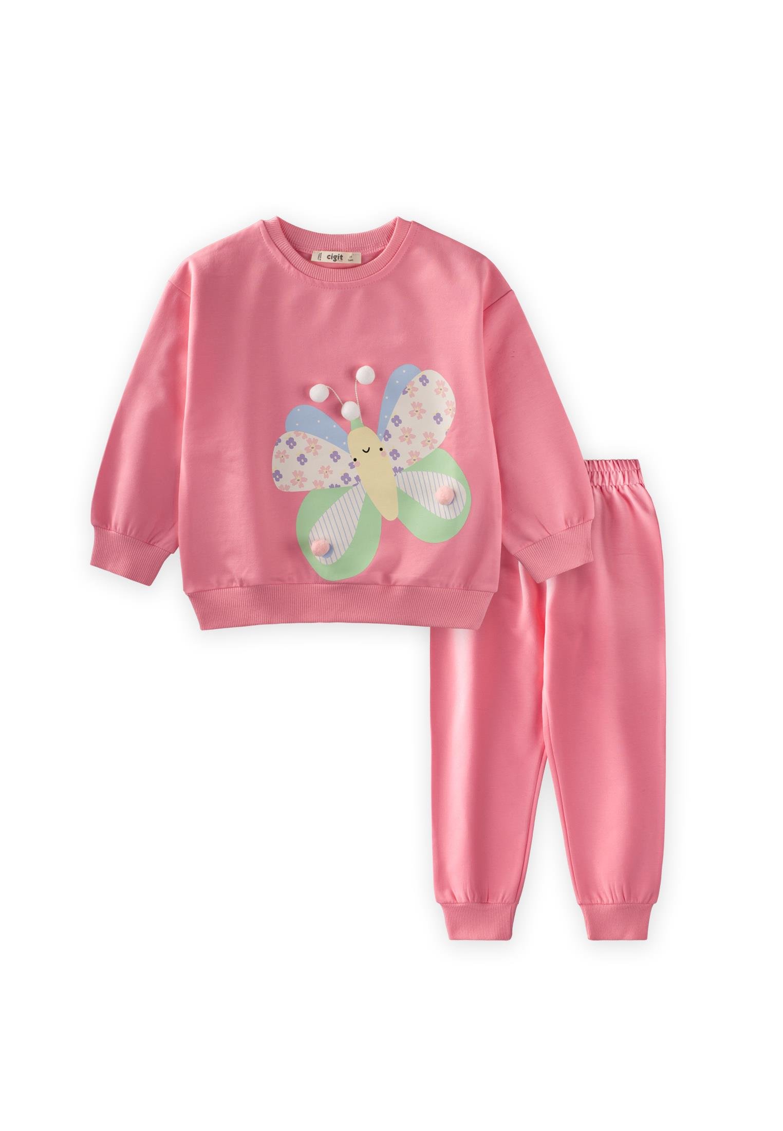 CigitRenkli Kelebek Baskılı Takım 2-7 Yaş GÜL KURUSU