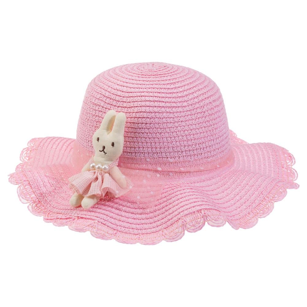 CigitTavşanlı Hasır Kız Bebe Şapka 1-3 Yaş PEMBE