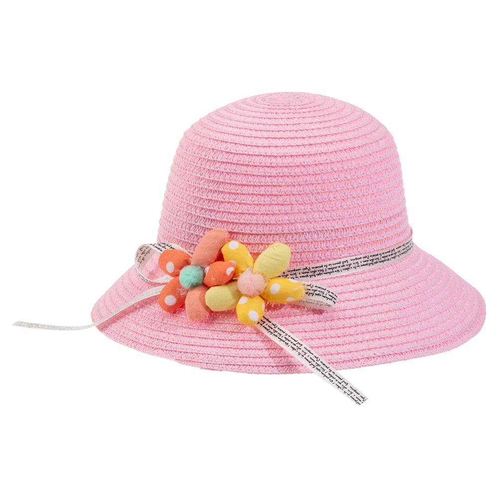 CigitÇiçekli Hasır Kız Bebe Şapka 1-3 Yaş PEMBE